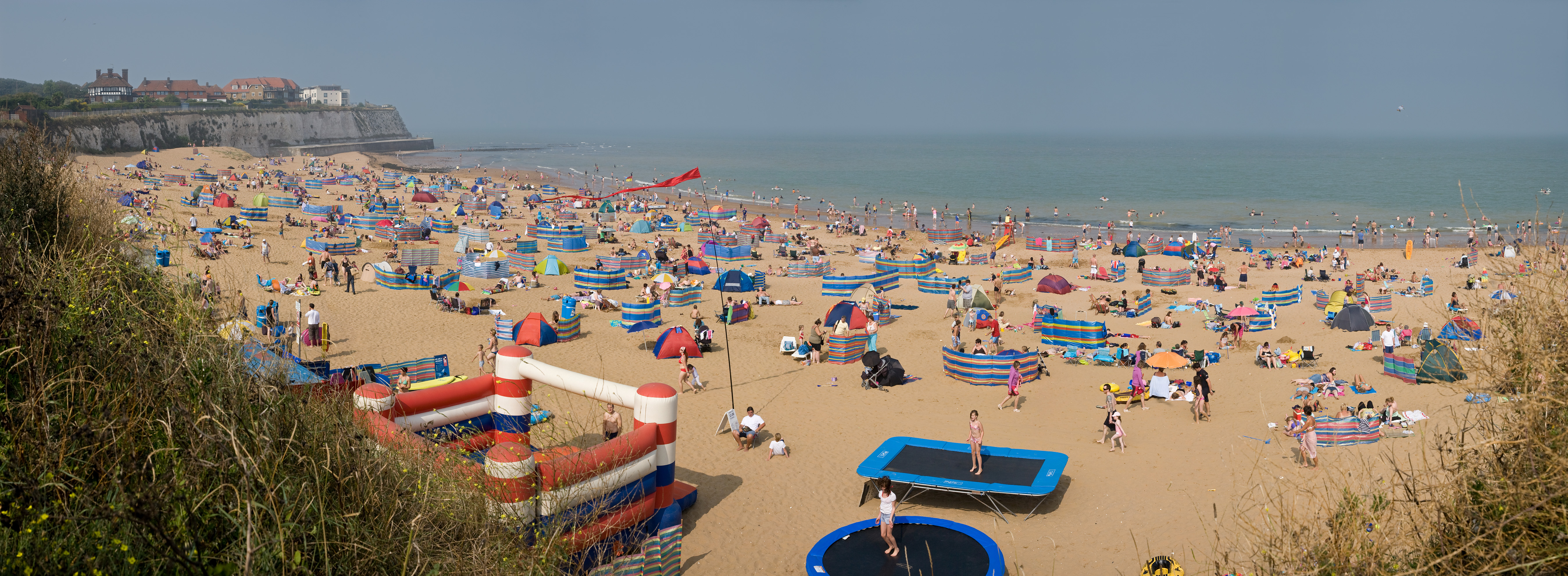 A sunny August day at the beach at Joss Bay, a rural beach not far from Broadstairs in Kent, England.