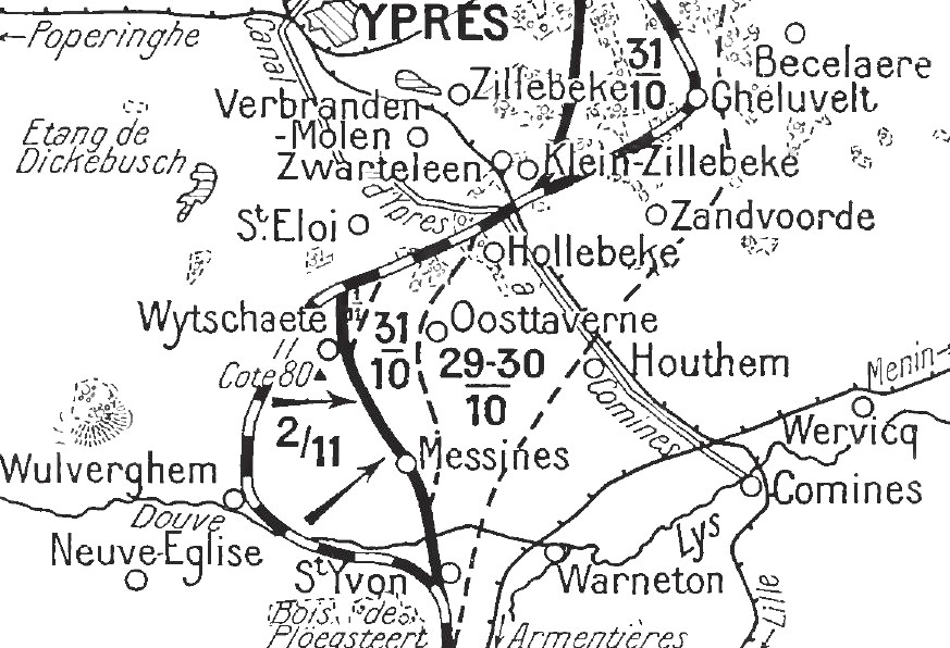 Map, French counter-attack at Messines Ridge, 2 November 1914