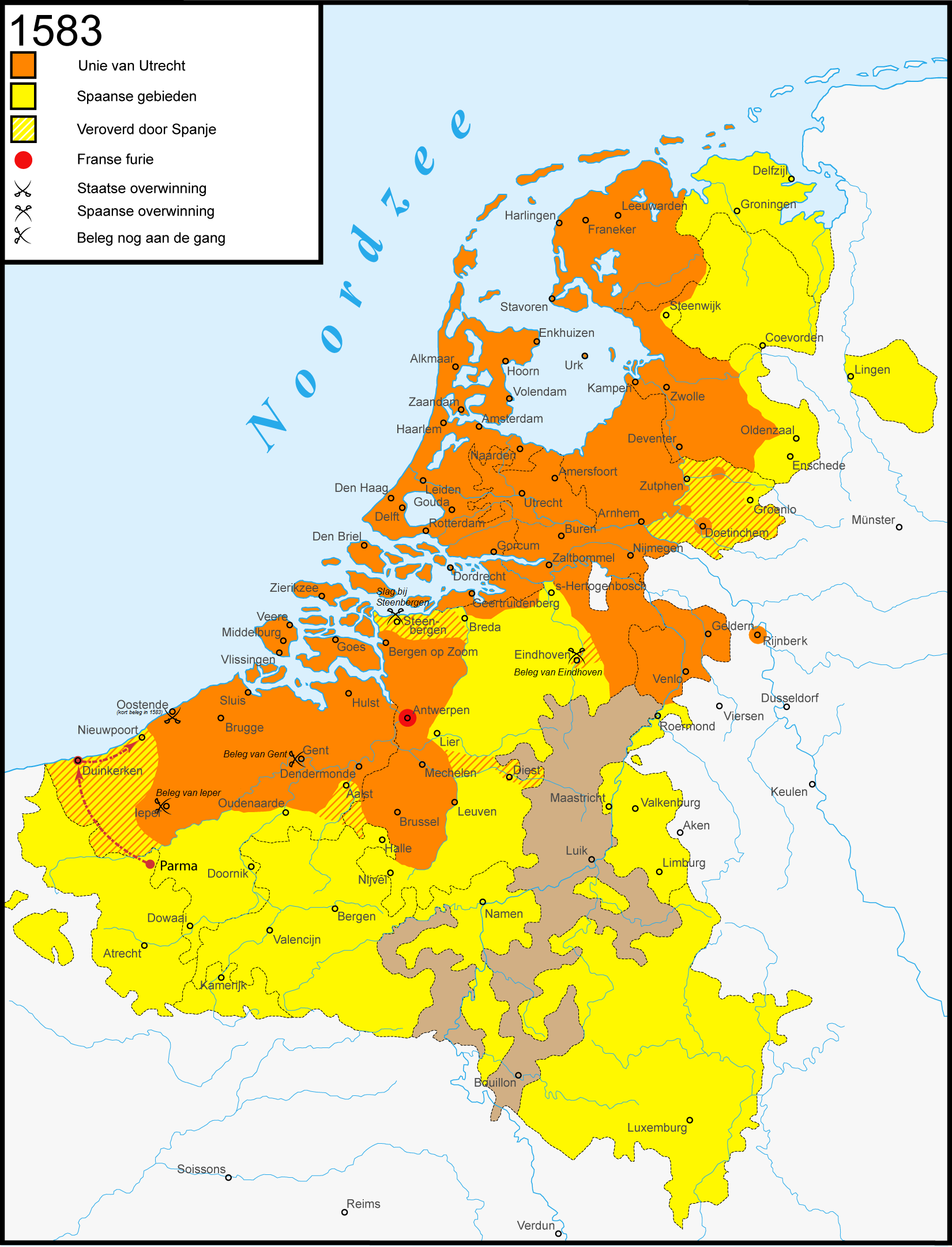 Warprogression in het Eighty Years' War: 1583. Dutch version