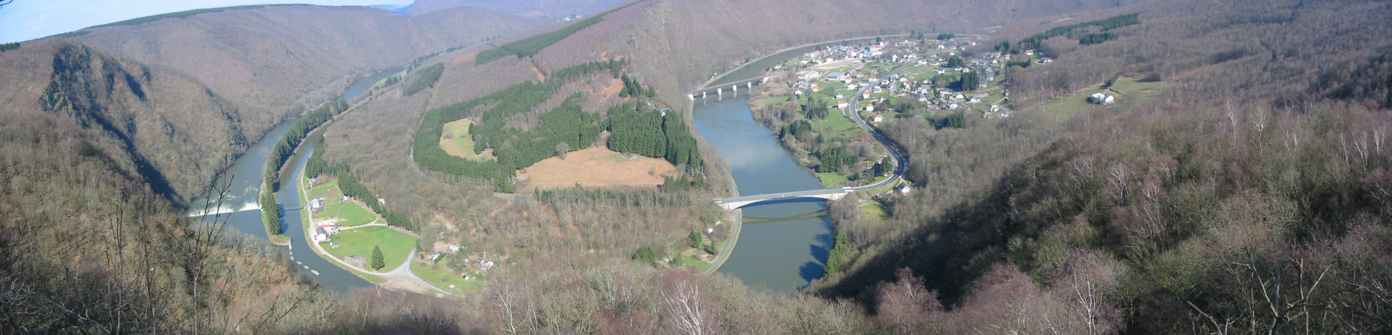Meuse river and the town of Laifour – French Ardennes.