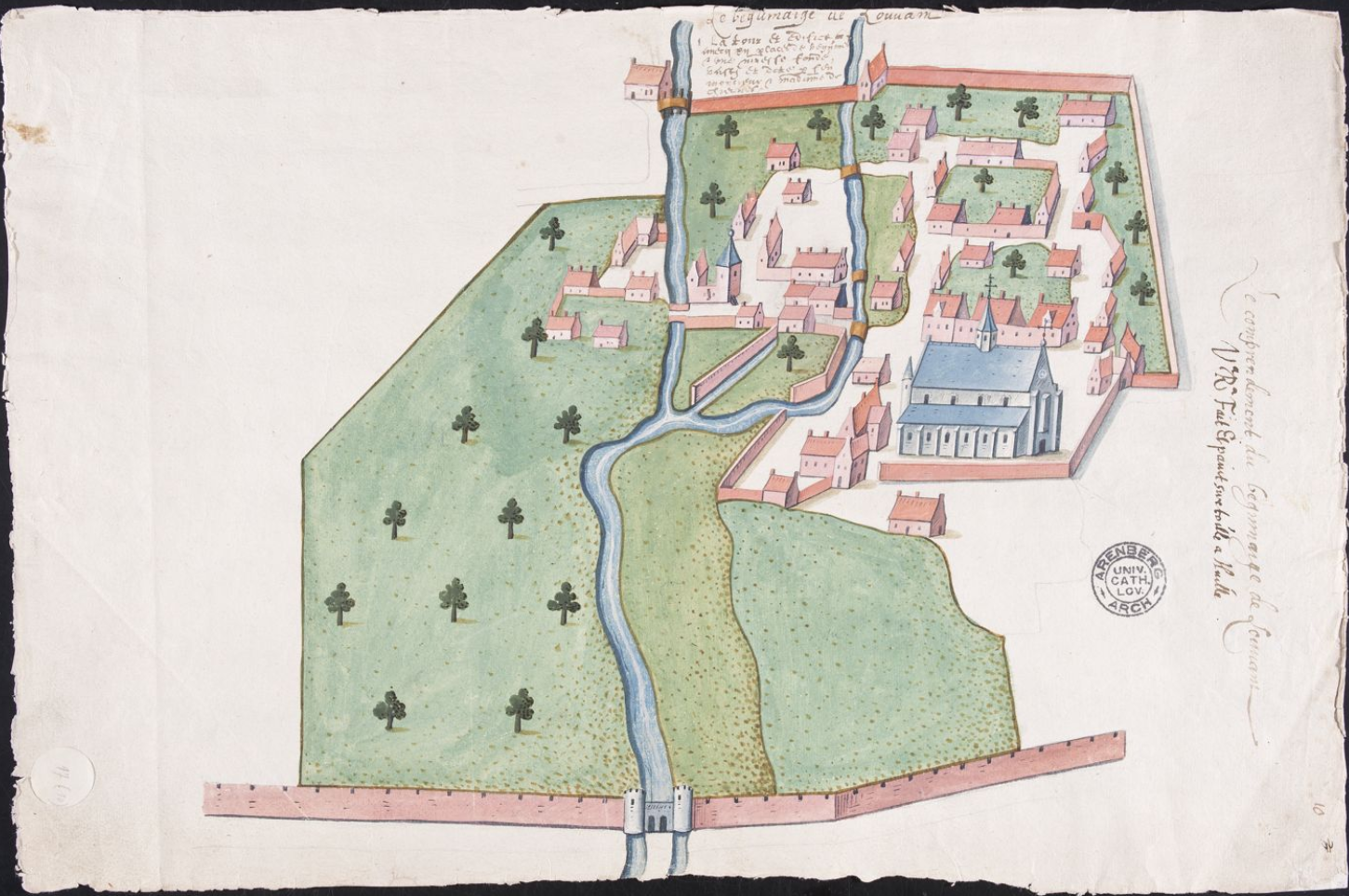 Great Beguinage of Leuven. Folio from the archives of the duchy of Aarschot, which has been used for the Albums de Croÿ
