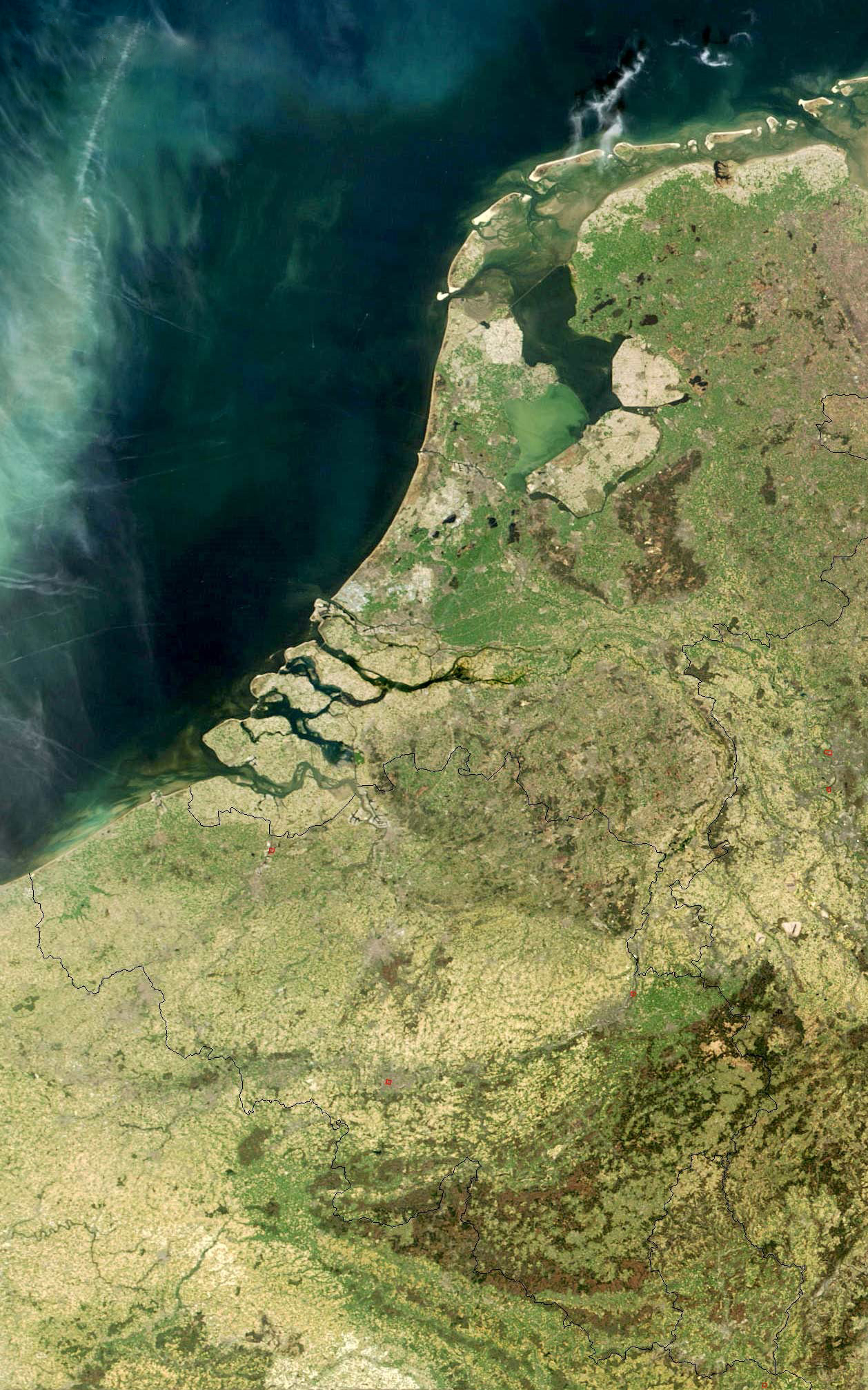 Satellite photo of Belgium, Luxembourg, and the Netherlands from NASA