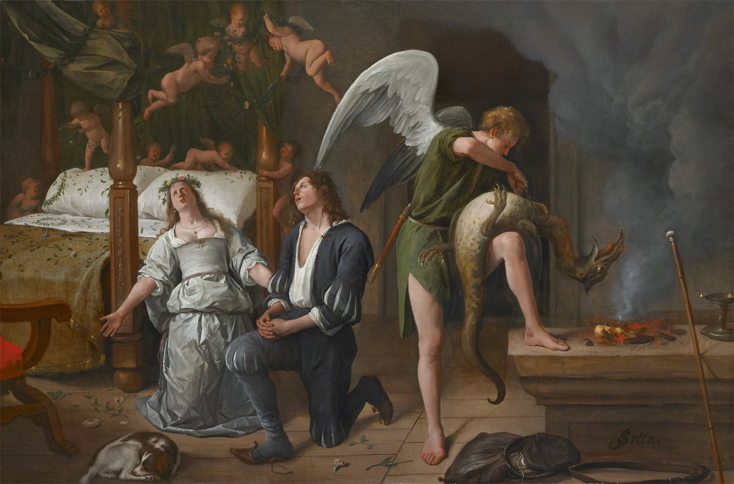 Jan Steen - Tobias en Sarah bidden terwijl Rafael bindt de demon.jpg