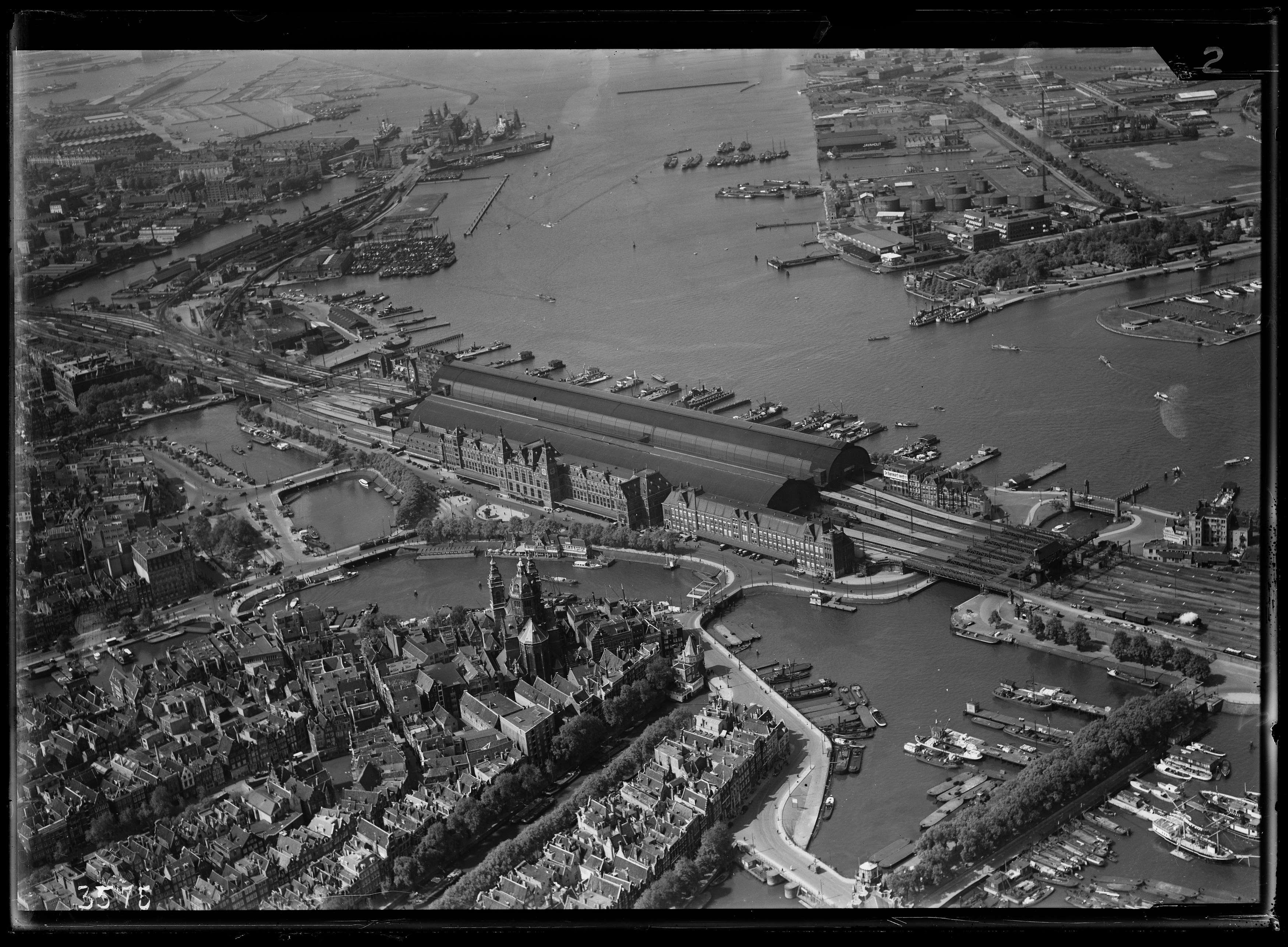 Aerial photograph of Amsterdam, The Netherlands. Amsterdam Central station.