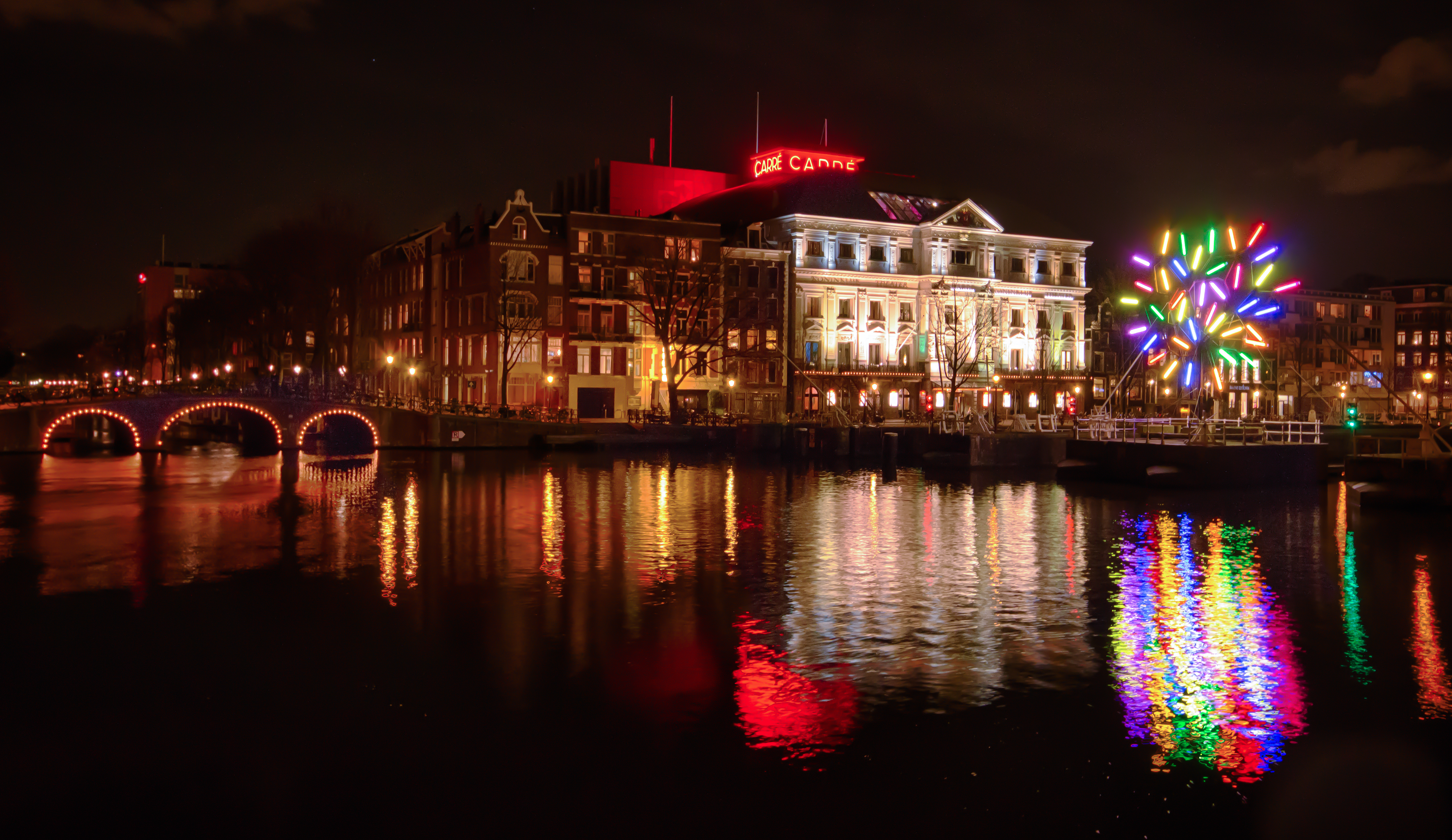 Carré Theatre during Amsterdam Light Festival 13/14 featuring Big Tree by Jacques Rival