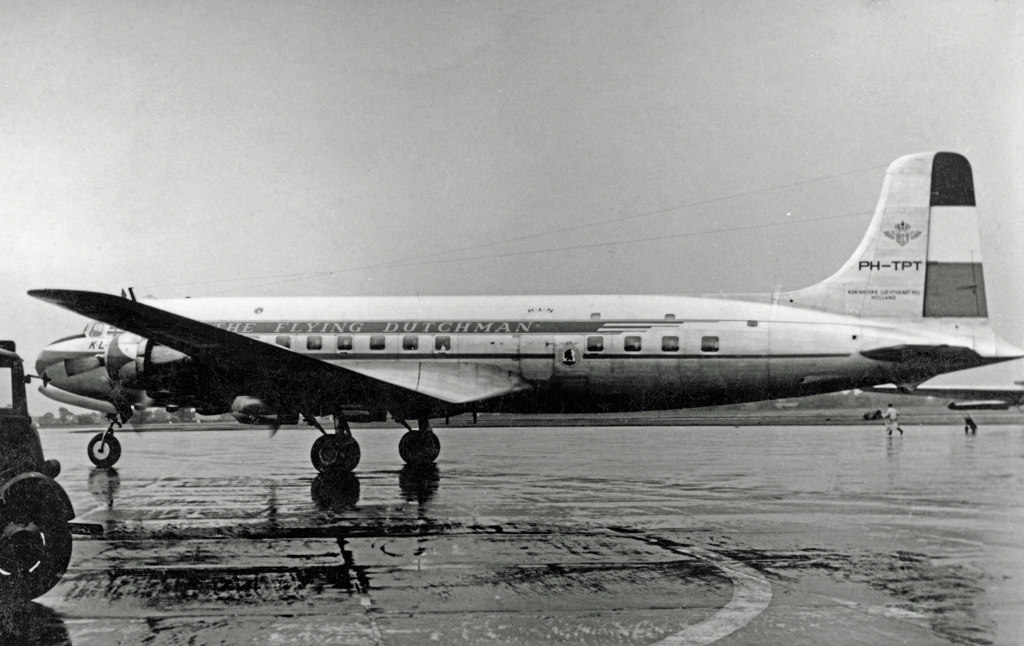 Douglas DC-6 PH-TPT of KLM at Manchester (Ringway) Airport in 1953