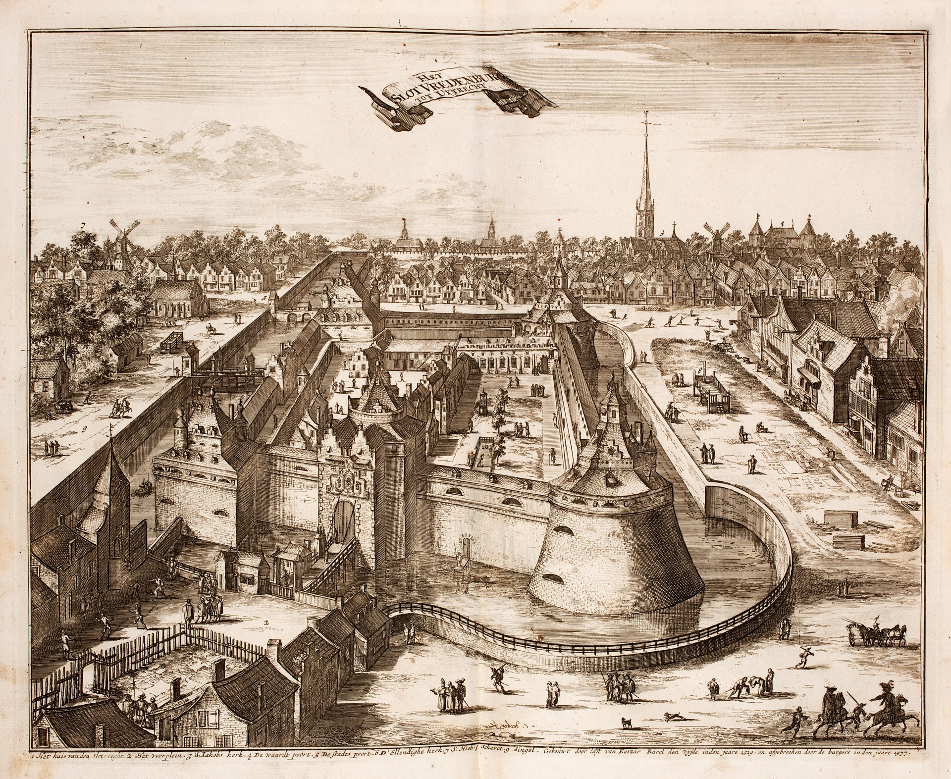 Banner on print: "Het Slot Vredenburg tot Uytrecht", Vredenburg (castle), Utrecht