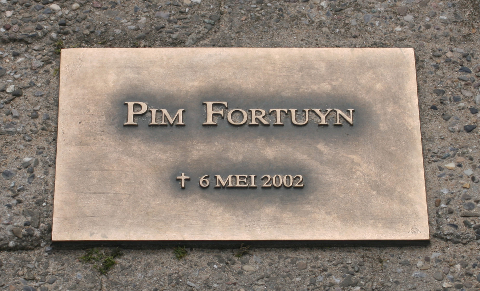 Monument plate for Pim Fortuyn at the Mediapark in Hilversum.