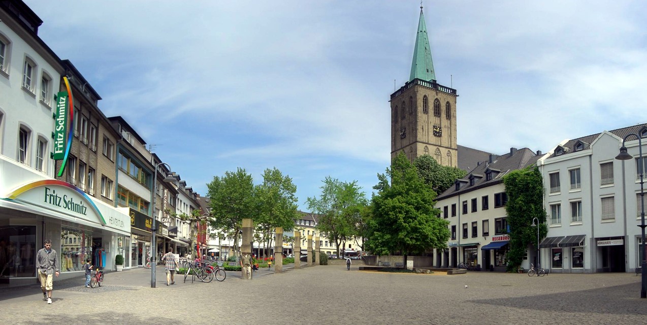 Panoramic view of the Remigius square (church of Saint Remigius in the back) in the german town Viersen