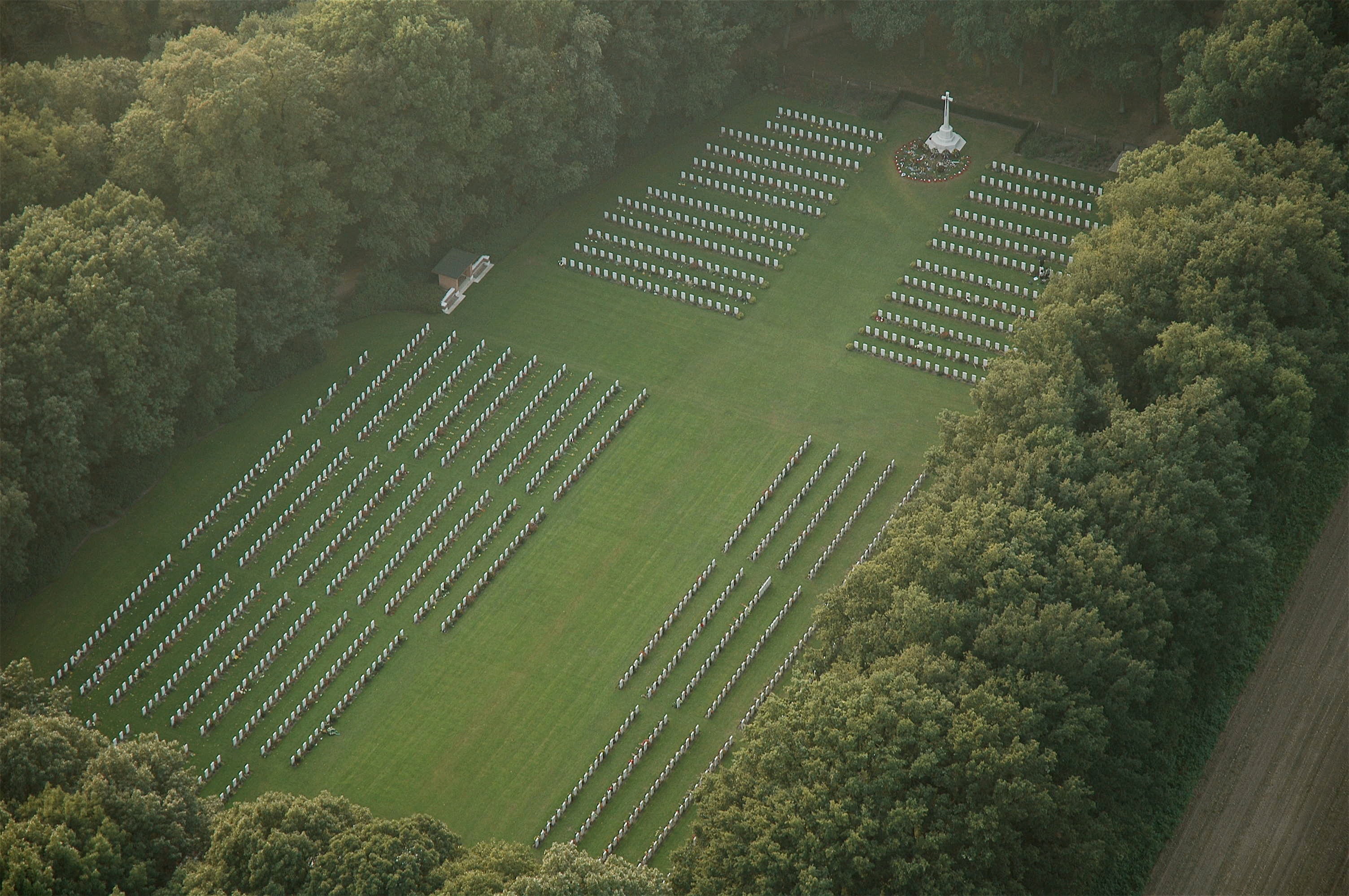 Aerial photo of the war cemetery in Oosterbeek (NL)
