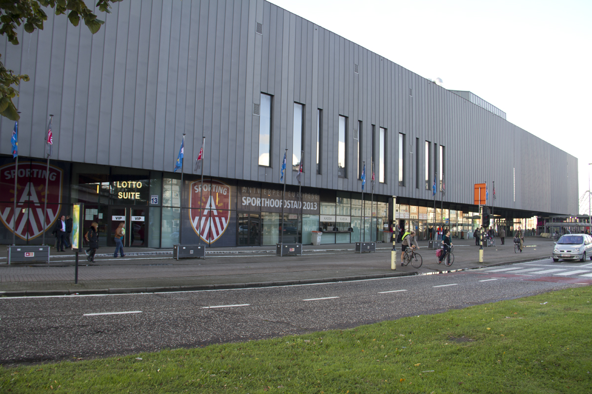 2013 3-cushion World Championship at the Lotto Arena in Antwerp, Belgium. Outdoor view.