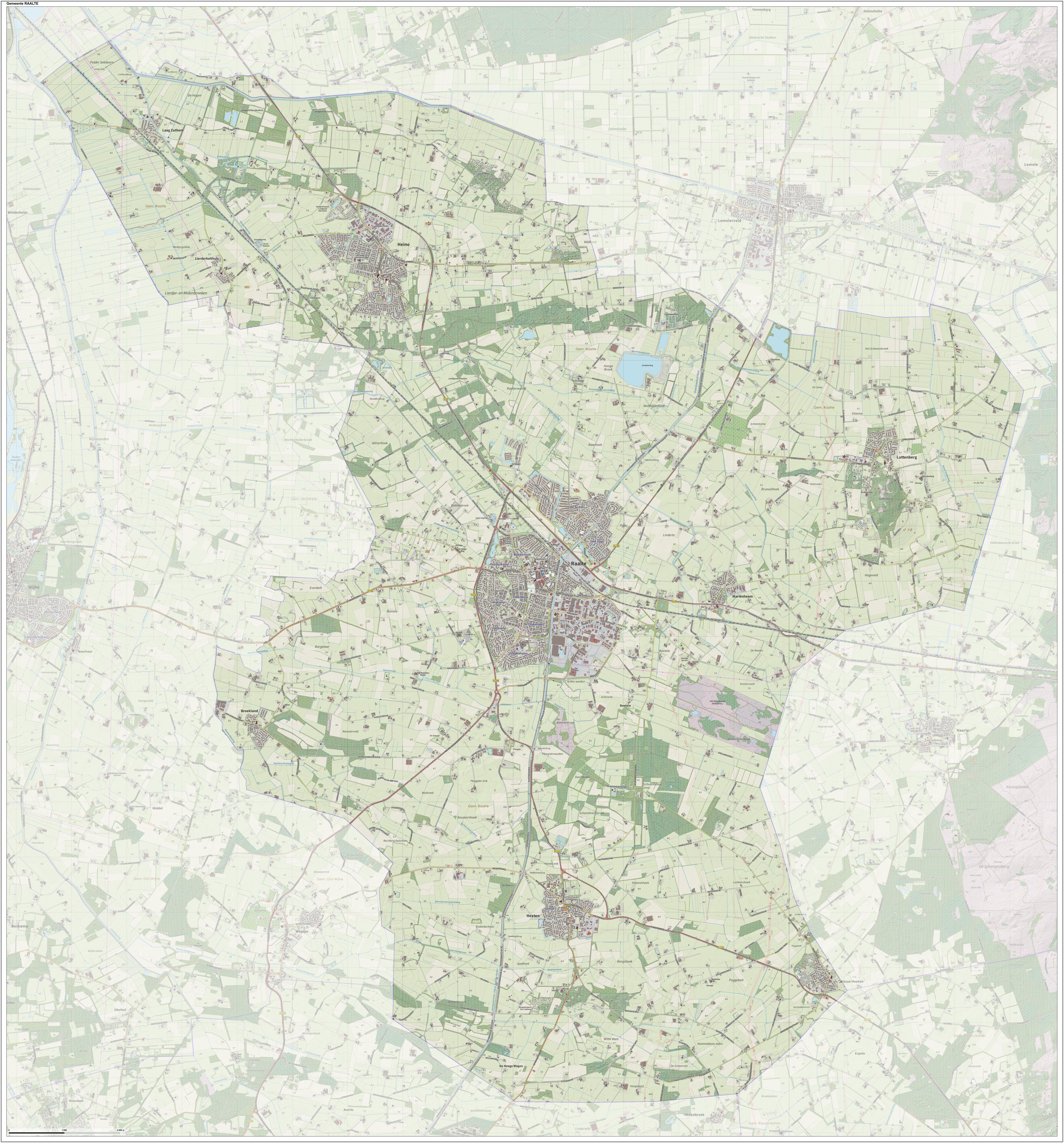 Topografische gemeentekaart. Resolutie: 400 pixels/km.
Kaartbeeld samengesteld uit de open geodata van de Top10NL en Top25namen (Kadaster), Creative Commons-BY licentie. Gebouwvlakken uit open geodata BAG extract. Wegen uit de OpenStreetMap, OpenStreetMap community. Reliëfschaduw uit de Actuele Hoogtekaart AHN2.

Samenstelling en kleurenschema: Jan-Willem van Aalst, met QGIS. Zie ook de Legenda.
