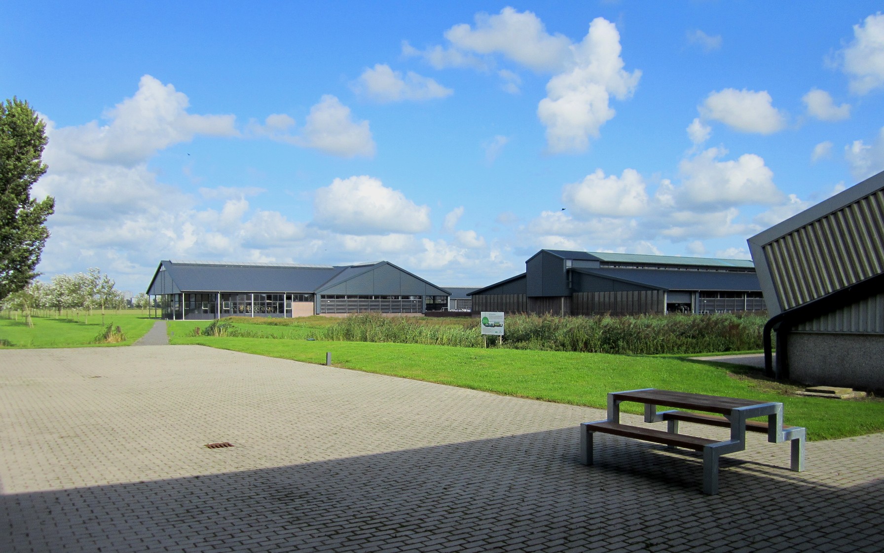 The Dairy Campus in Leeuwarden/Ljouwert, part of Wageningen University &amp; Research. View of the dairy barns from the back of the reception building.