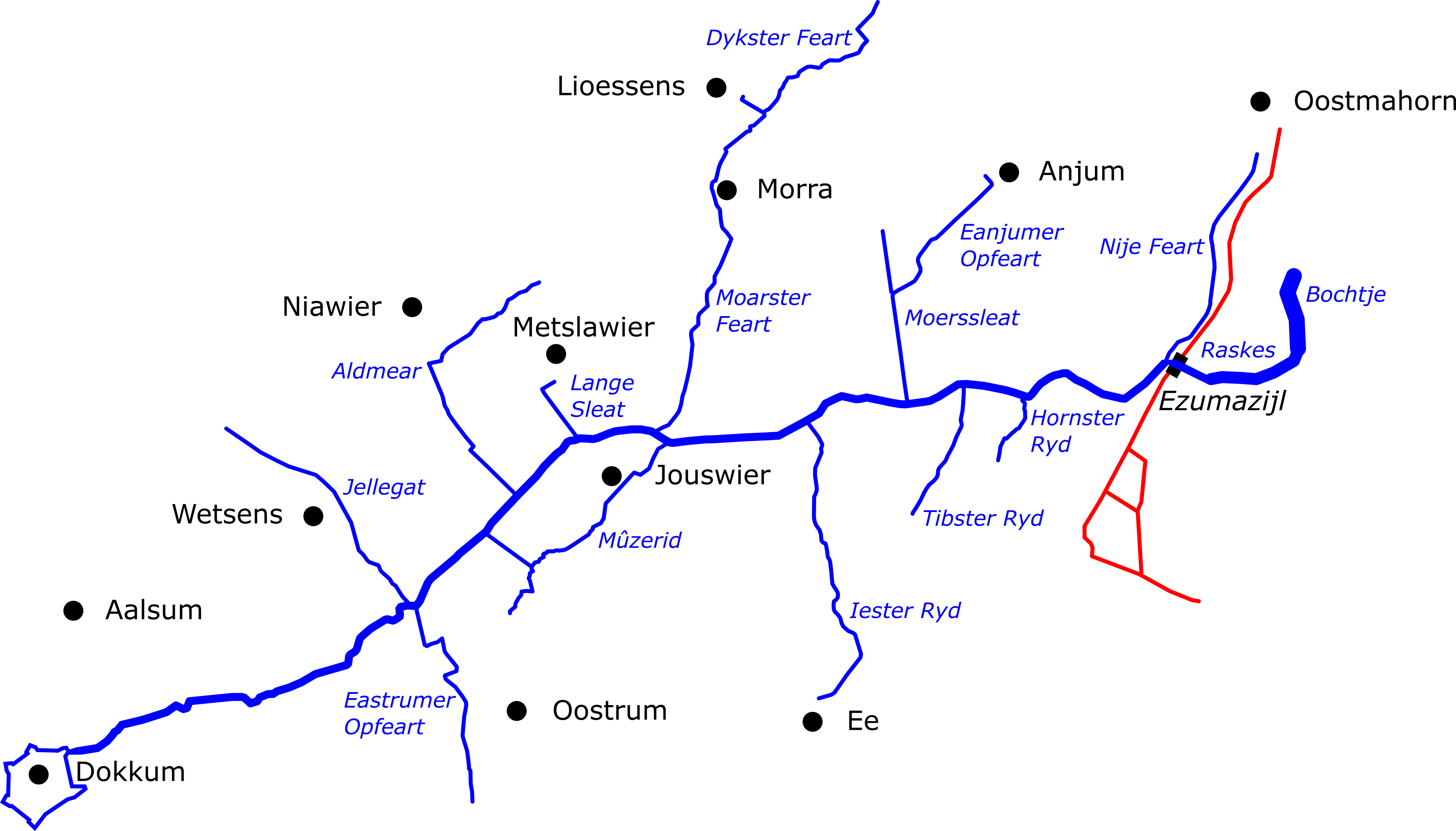 Loop van de Suderie (Zuider Ee), Friesland, Nederland. De Friese waternamen zijn de officiële.