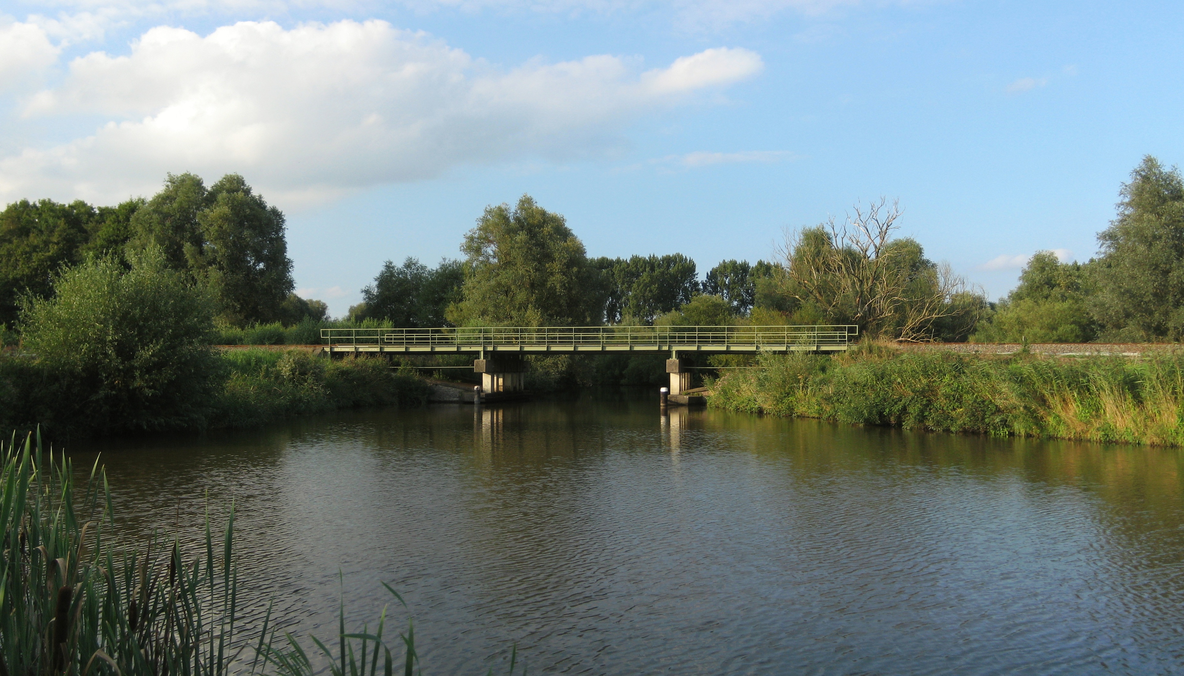 Railway bridge over the river Hunze near Waterhuizen, a village in the Dutch province of Groningen.