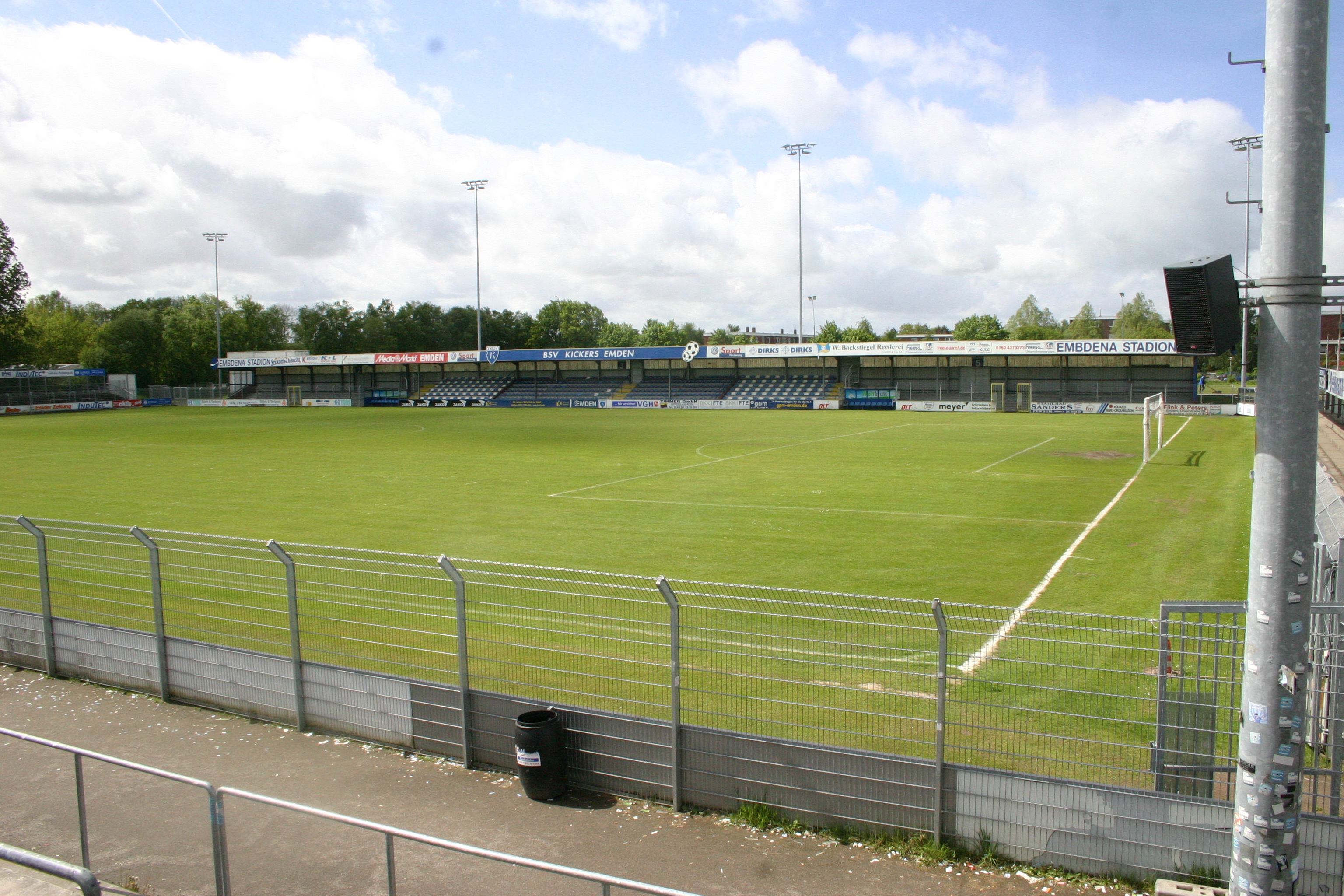 Main stand (west stand) of Embdena stadium, home of Kickers Emden (3rd football league), in Emden, Germany