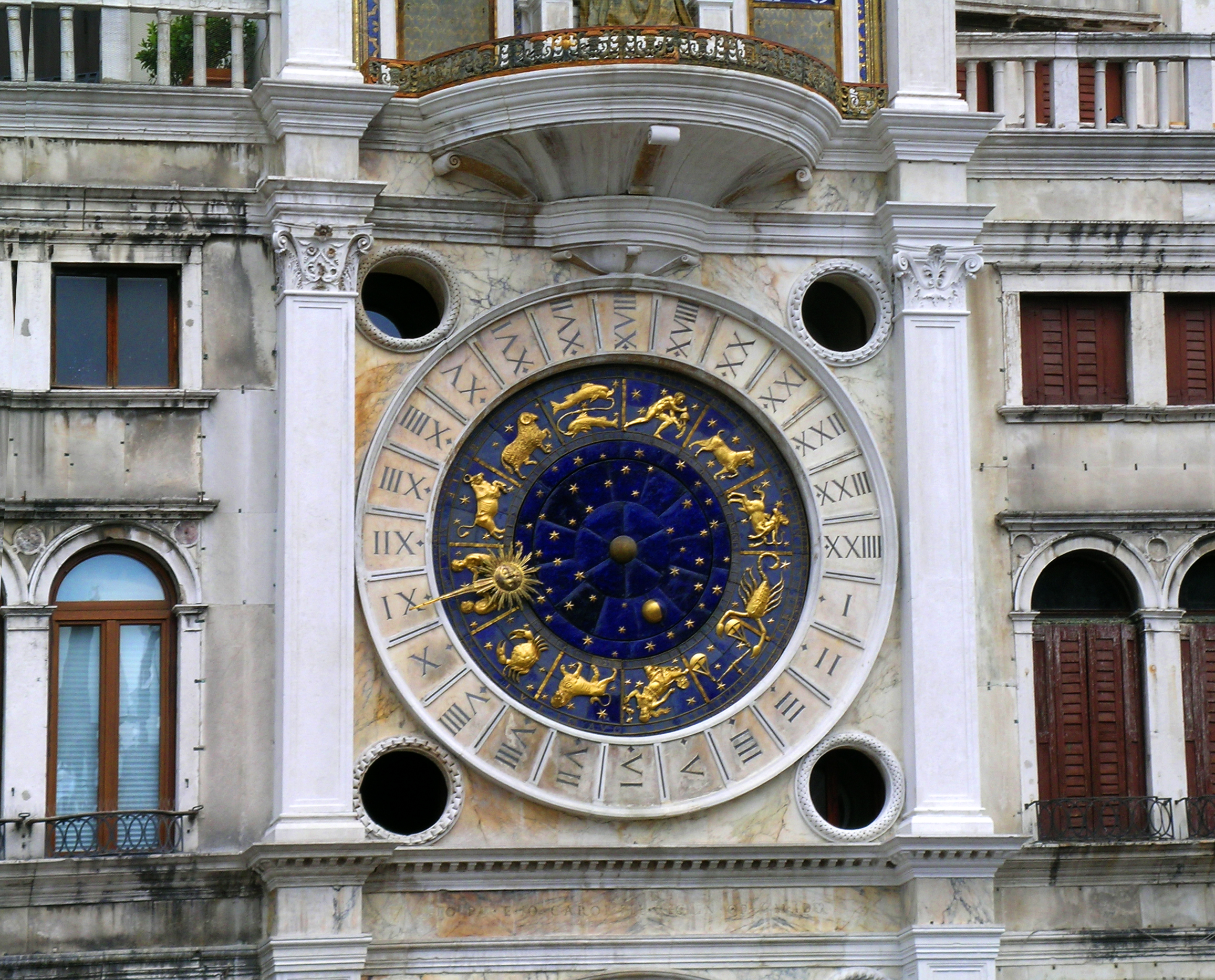 The clockface on the Torre dell'Orologio (clocktower) in the Piazza San Marco, Venice