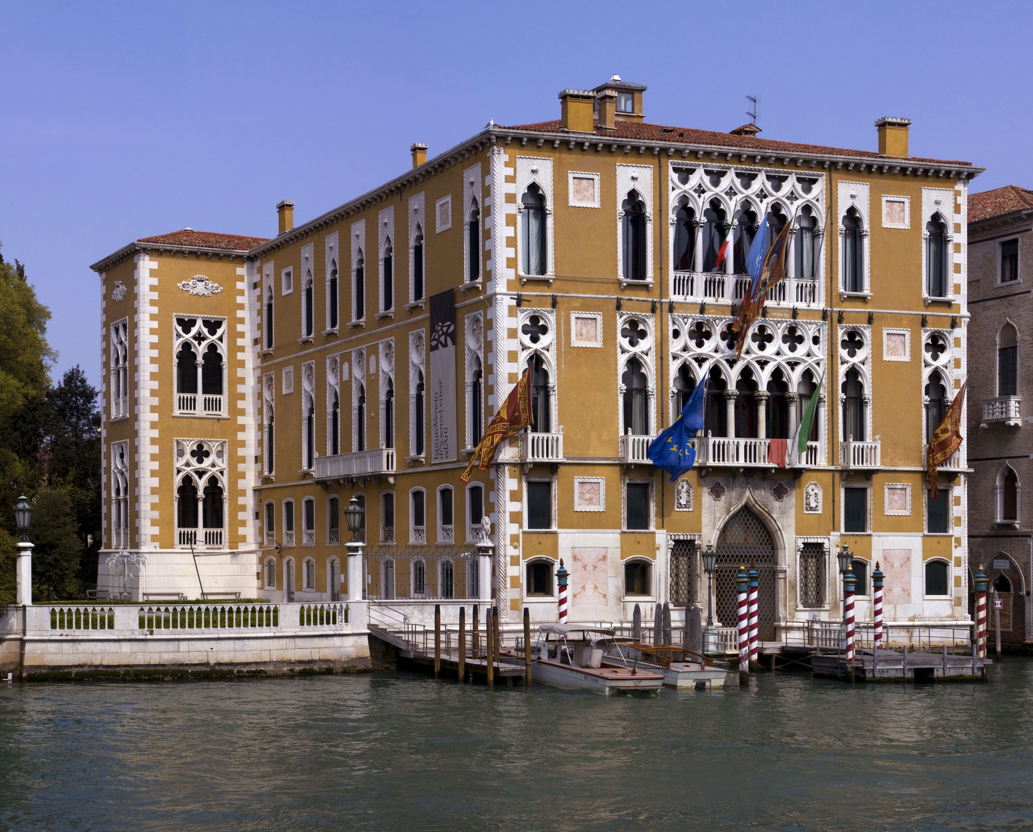 The Palazzo Cavalli-Franchetti in Venice, Italy alongside the Grand Canal.