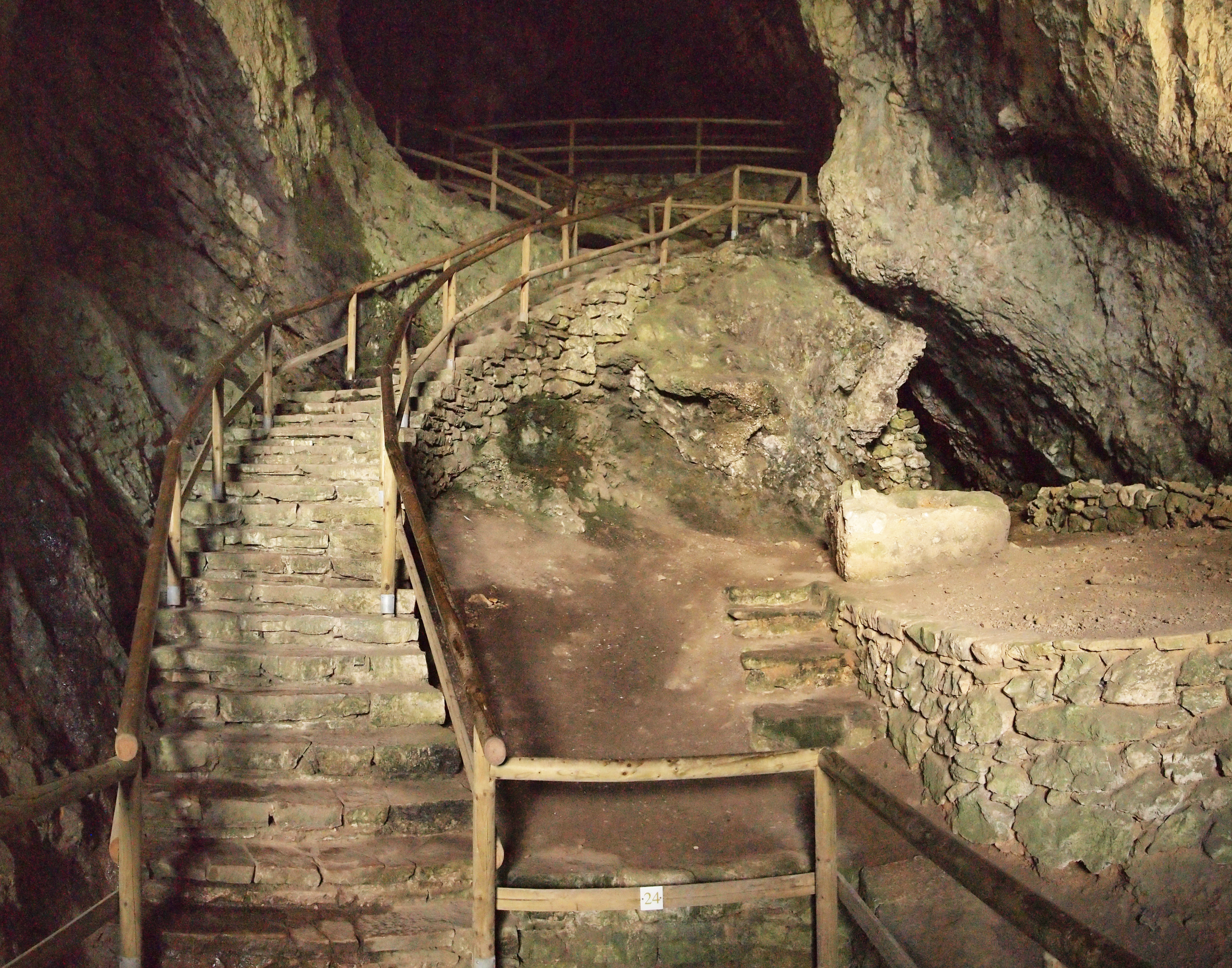 Stairs into the cave in Predjama Castle.