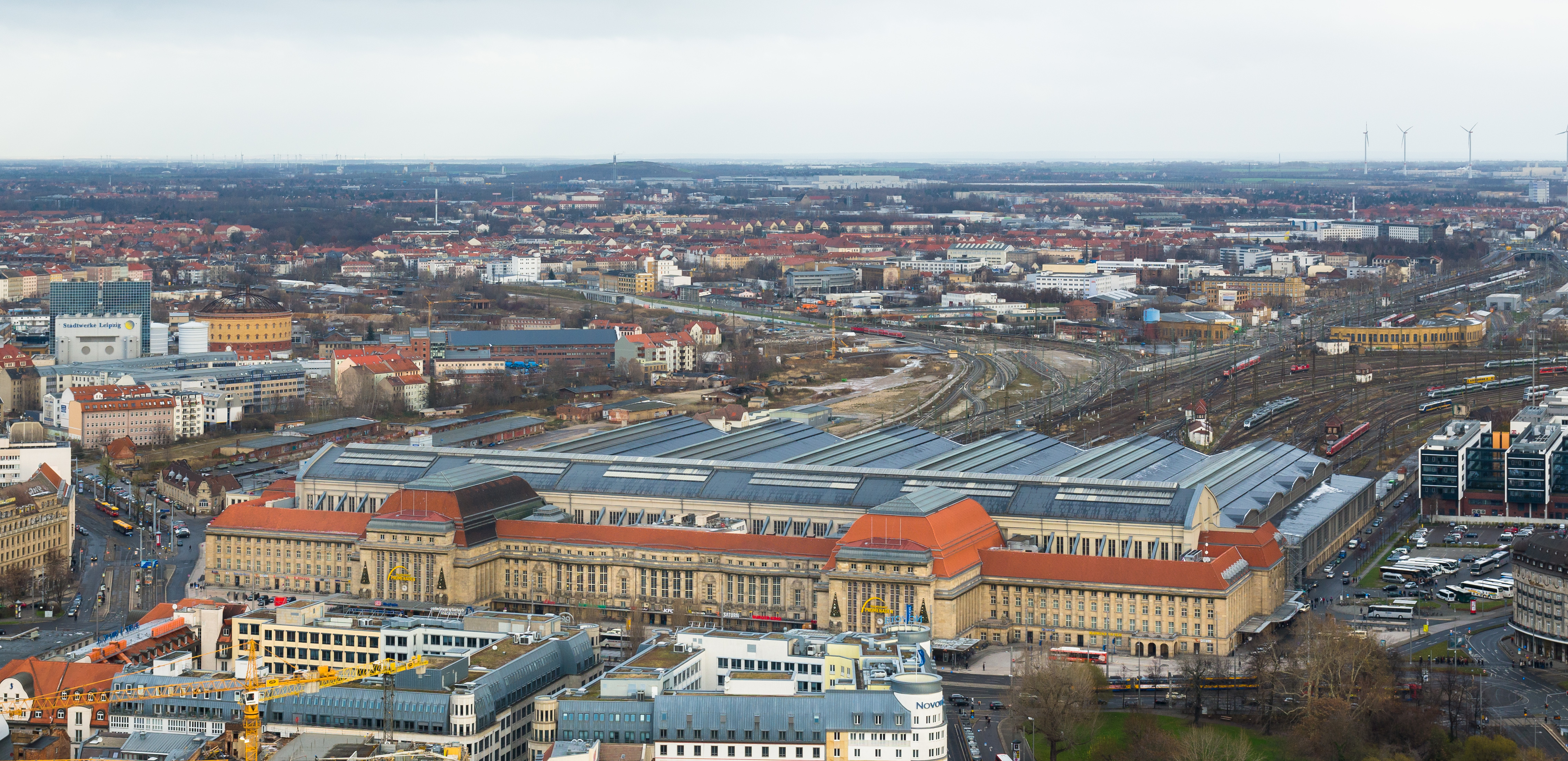 Leipzig Central Station photographed from Panoramic Tower