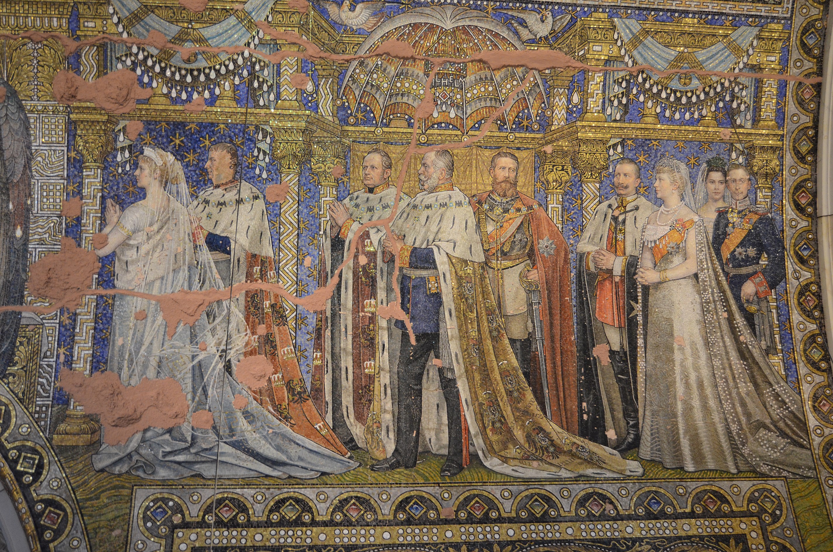 Berlin (Germany) – Kaiser Wilhelm Memorial Church – upper part with Quadriga – interior – preserved mosaic