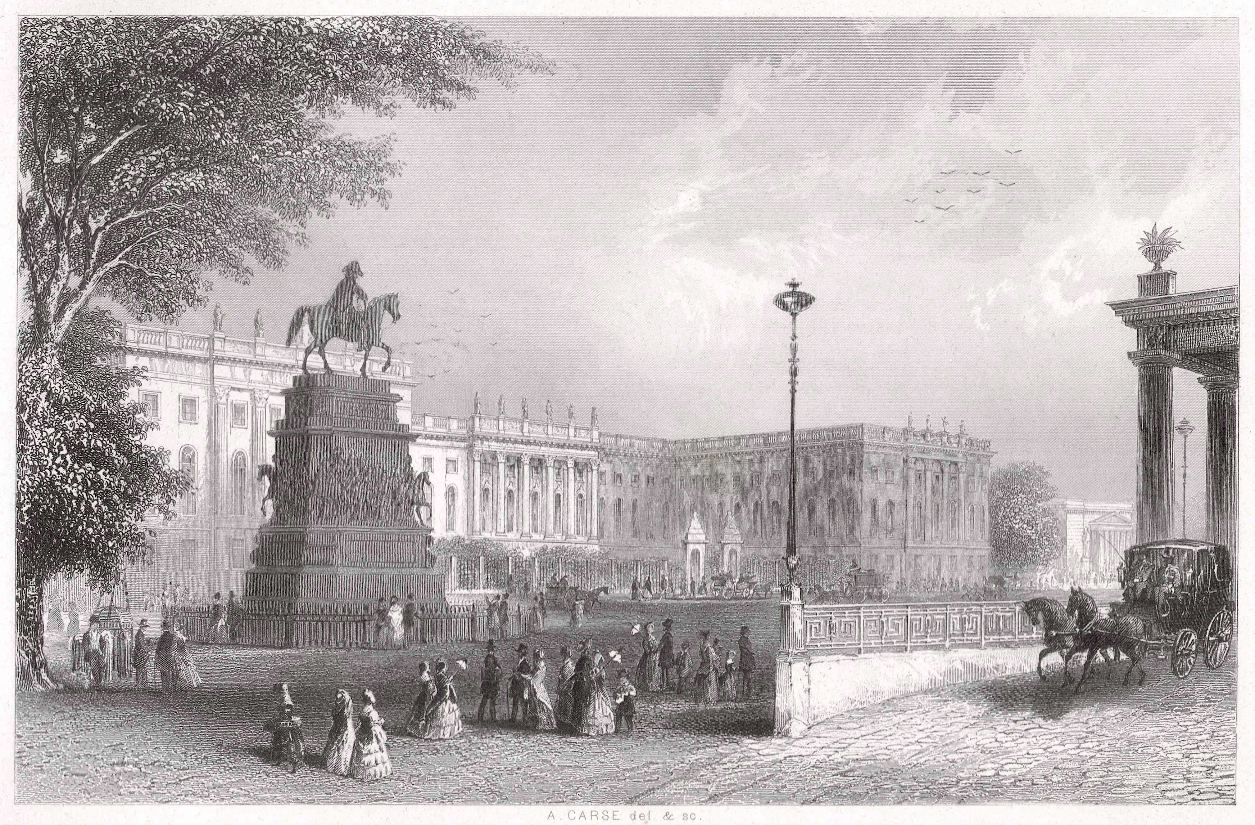 Berlin, University around 1850, featuring Reiterstandbild Friedrichs des Großen