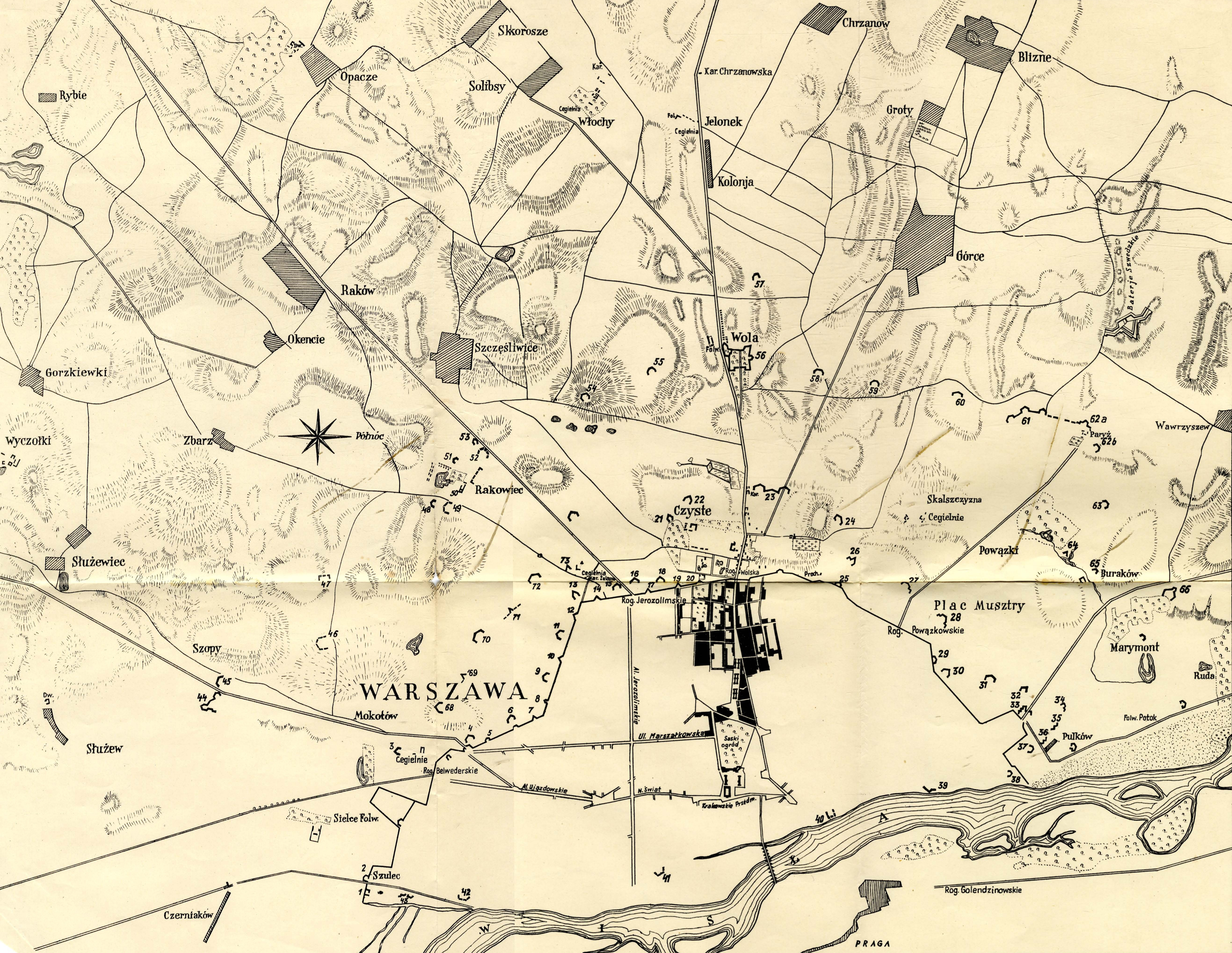 A 19th century plan of Polish fortifications built around the city of Warsaw during the November Uprising, prior to the Battle of Warsaw (1831)