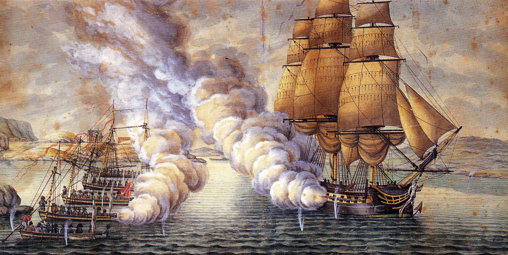 Gunboat battle near Alvøen in Norway, 11 may 1808.