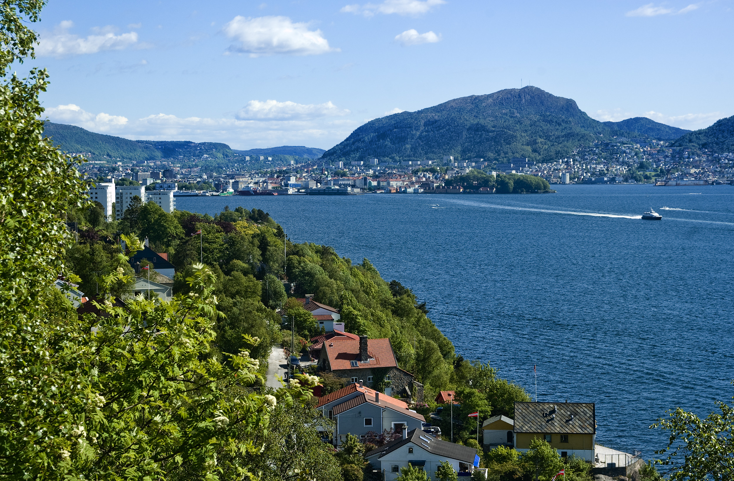 The city centre of Bergen, Norway as seen from the peninsula Eidsvågsneset.