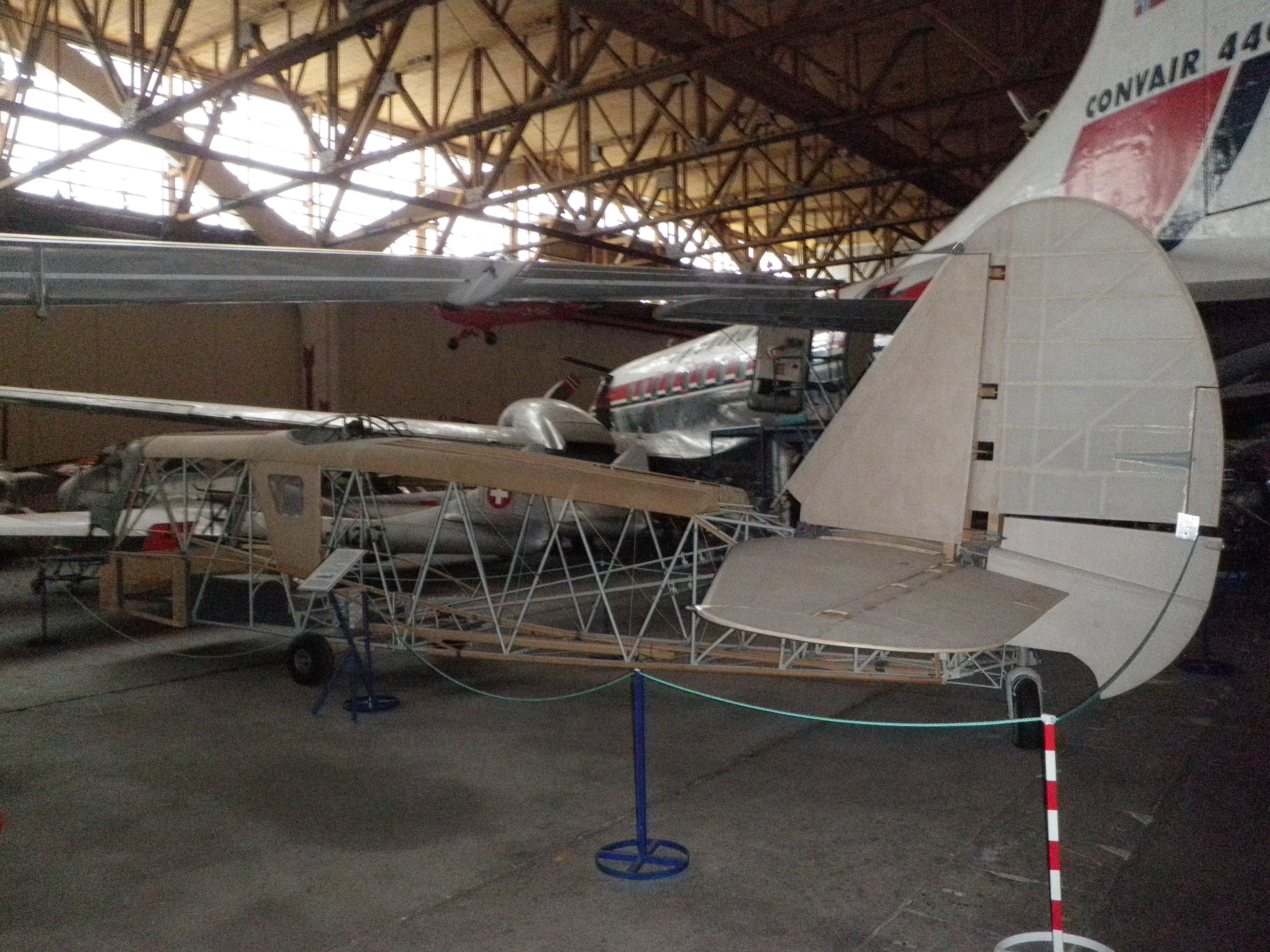 A partially restored Caproni Ca.310 bomber on display at the Flyhistorisk Museum, Sola aviation museum in Sola, Norway.