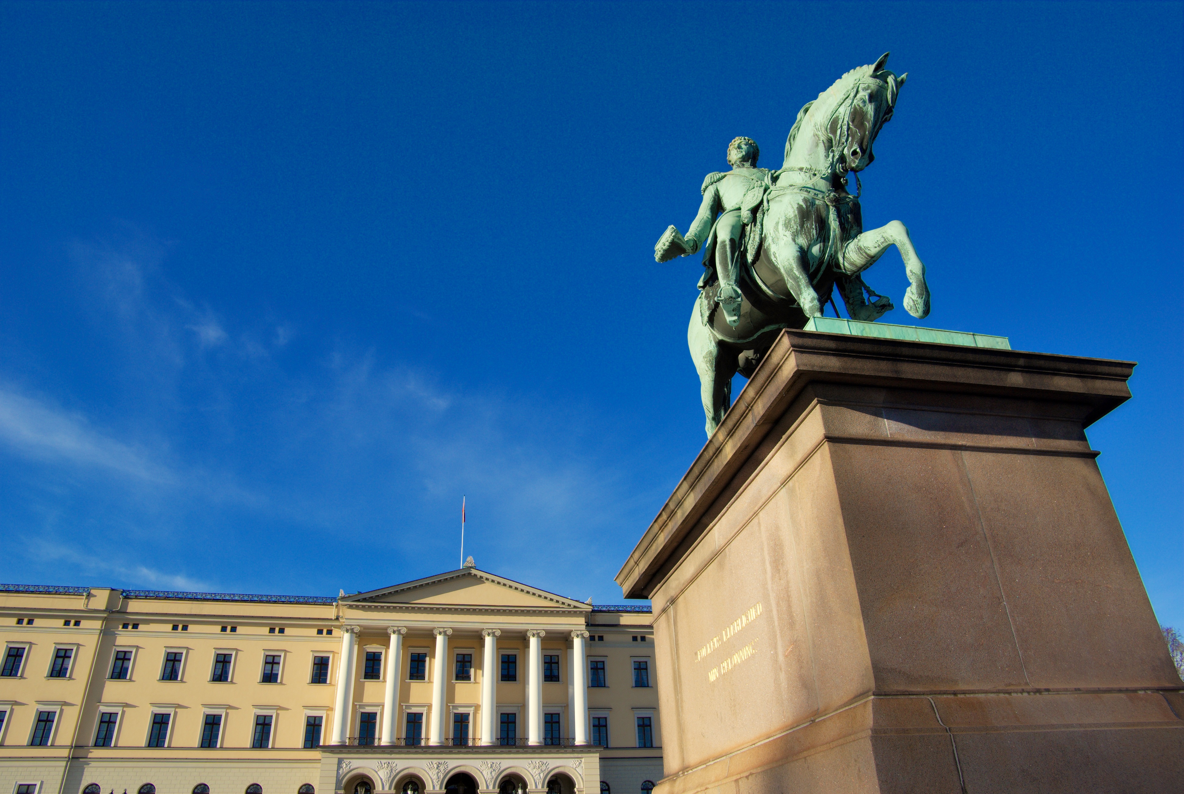 Statue of Swedish Norwegian King Karl Johan. The statue was made by Norwegian sculptor Brynjulf Bergslien (1830-1898). Royal Palace, Oslo, Norway