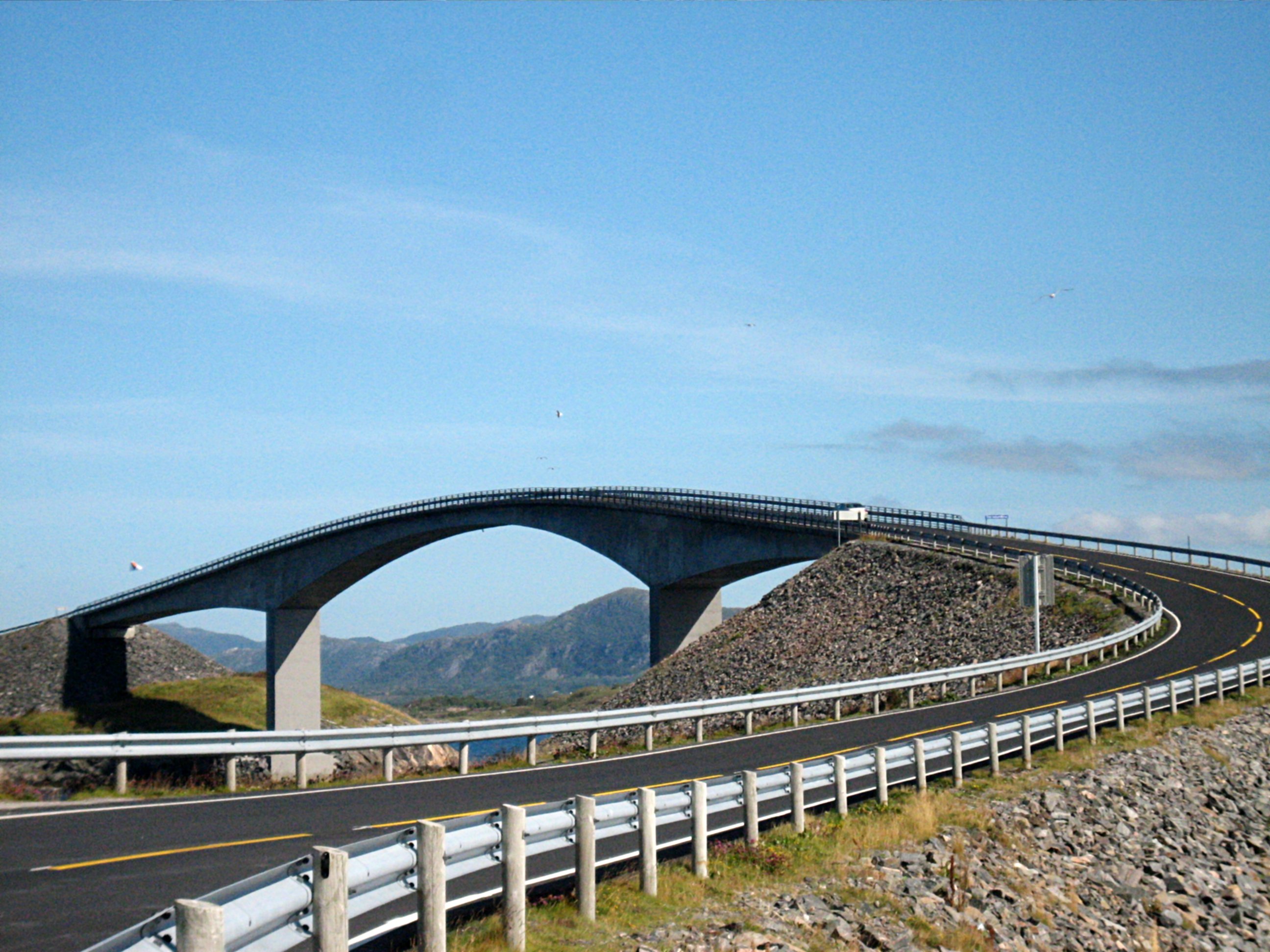 The Stroseisundet bridge, the longest bridge of the Atlanterhavsveien in Norway. View to the east direction.
