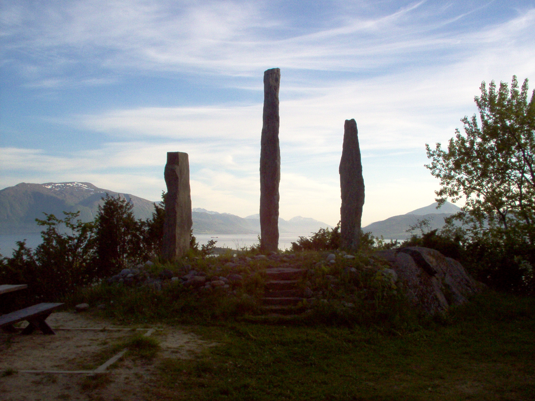 Obelisk memorial for Egil Ullserk and the people who died at the Battle of Rastarkalv. Located at Freidarberg, Frei, Norway