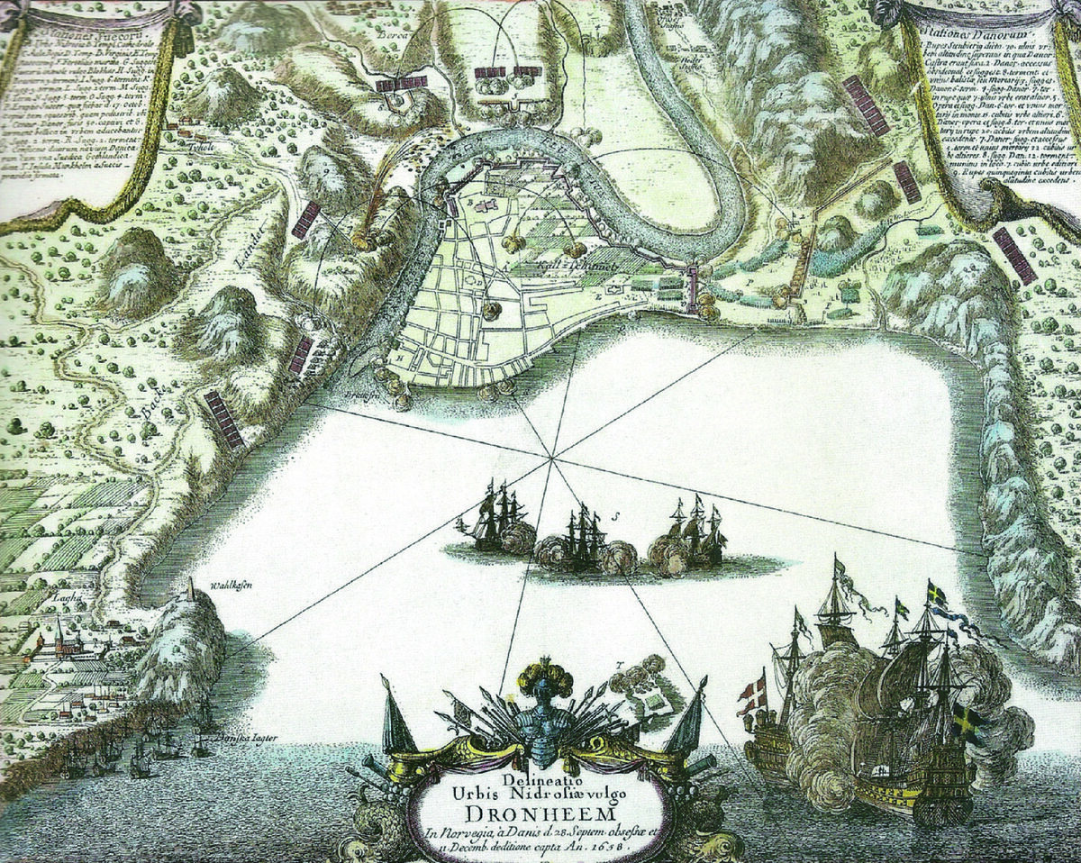 Map over Trondheim from 1658 showing Bjelkes counteroffensive.