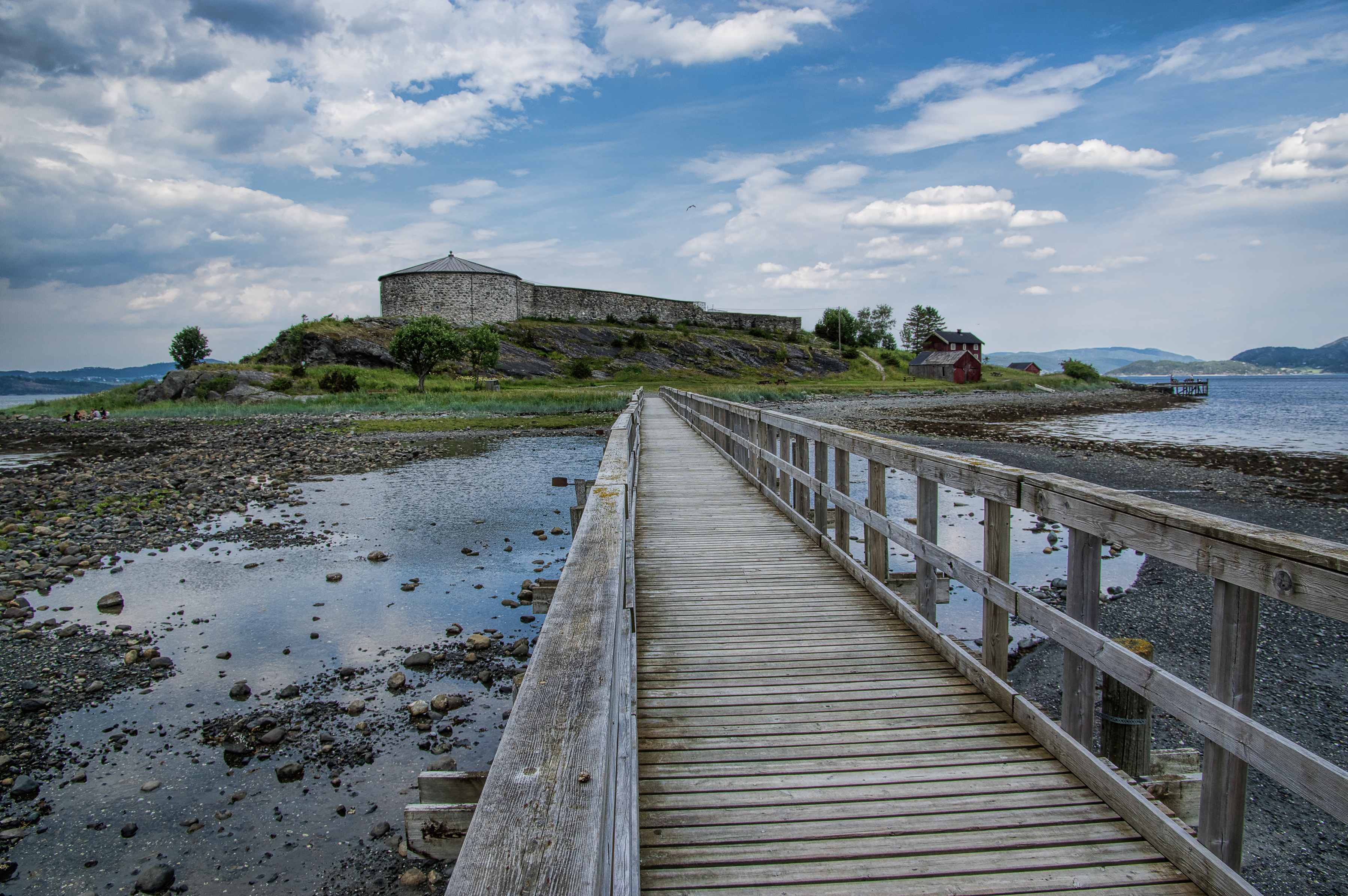 Bridge to Steinvikholm Castle at the Skatval peninsula near Stjørdal, Norway