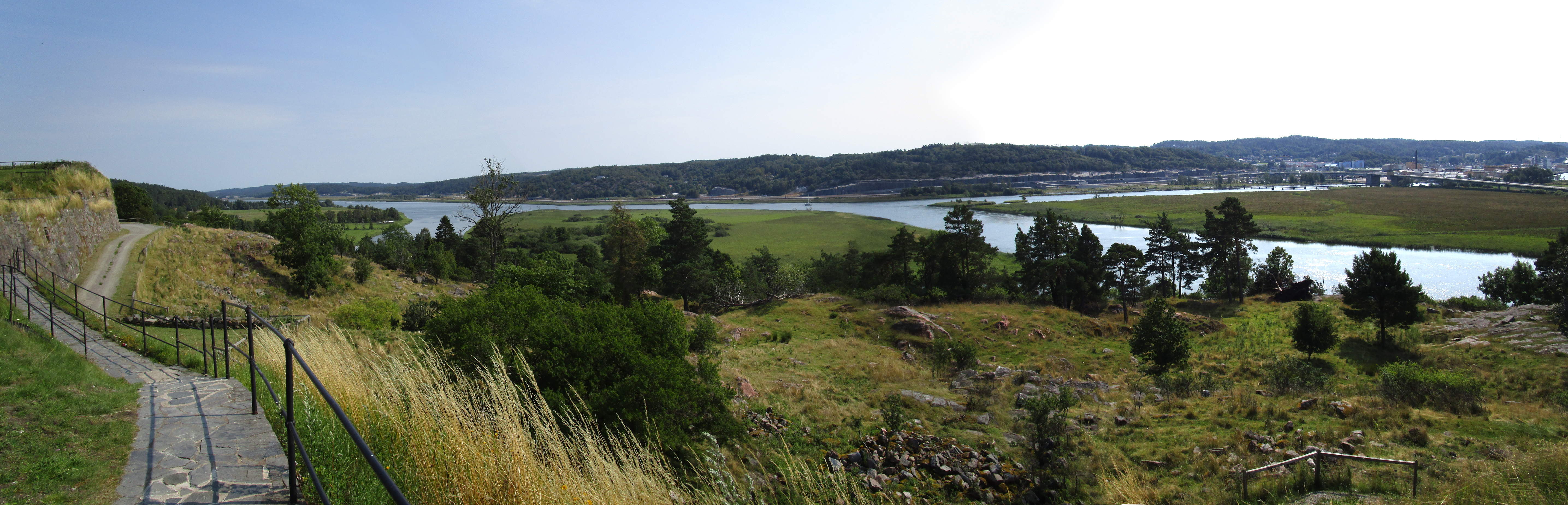 Panorama from the Bohus Fortess of the Göta river dividing into Göta river and Norder river (down right), at Kungälv, Sweden.