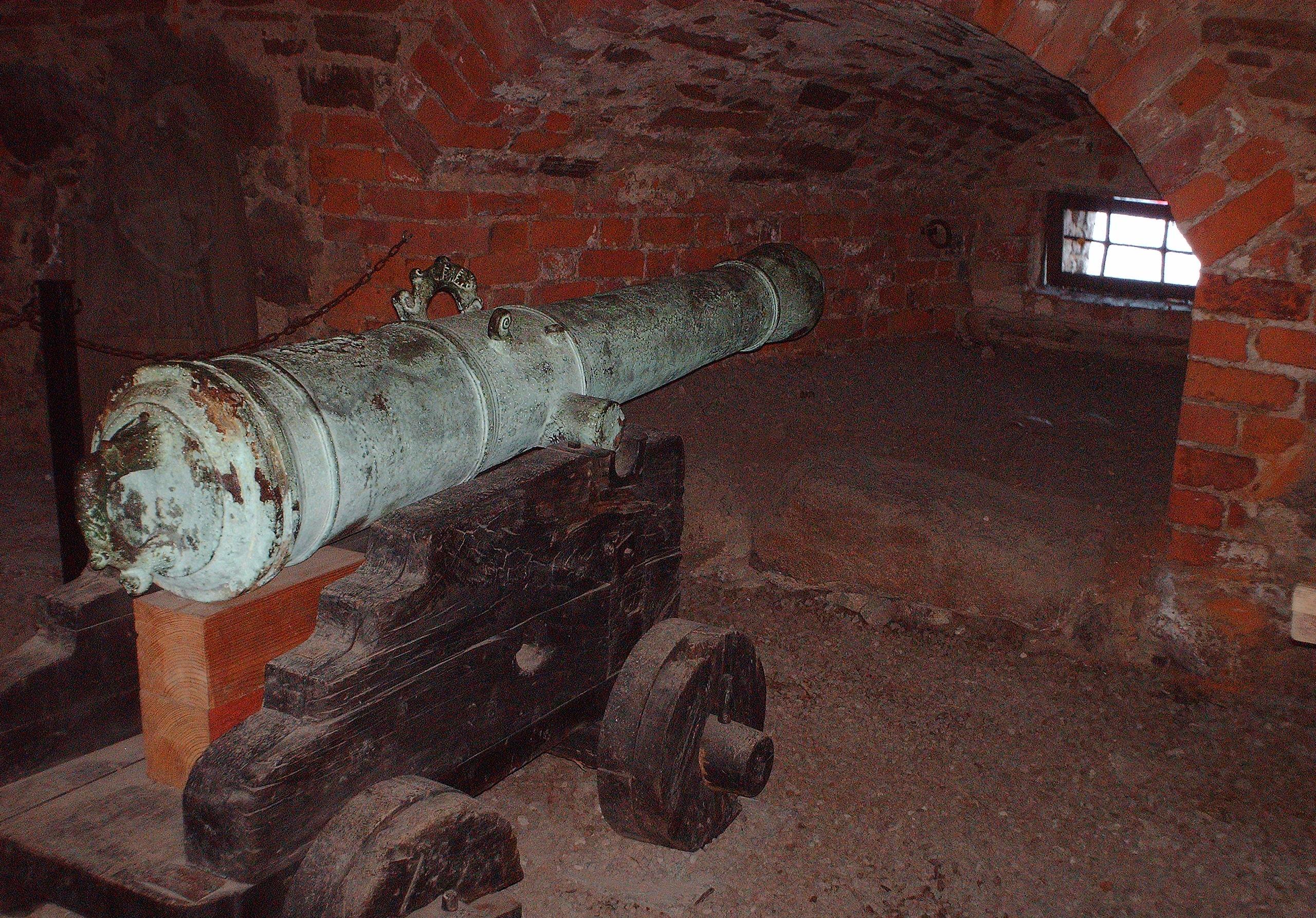 Cannon in the basement, Vadstena Castle, Sweden.