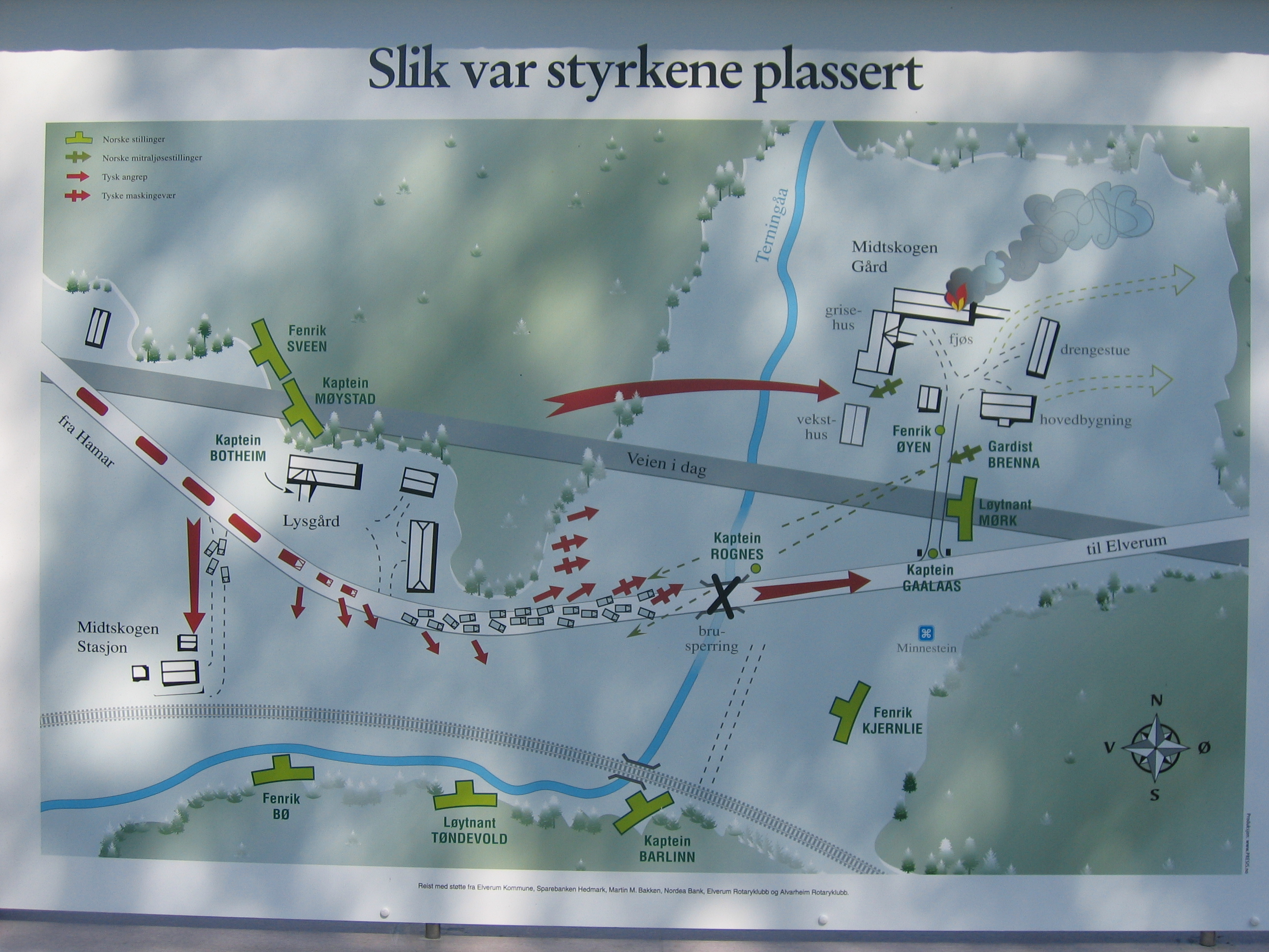 Overview of WW2-battle 10.04.1940 at Midtskogen, Elverum, Norway.