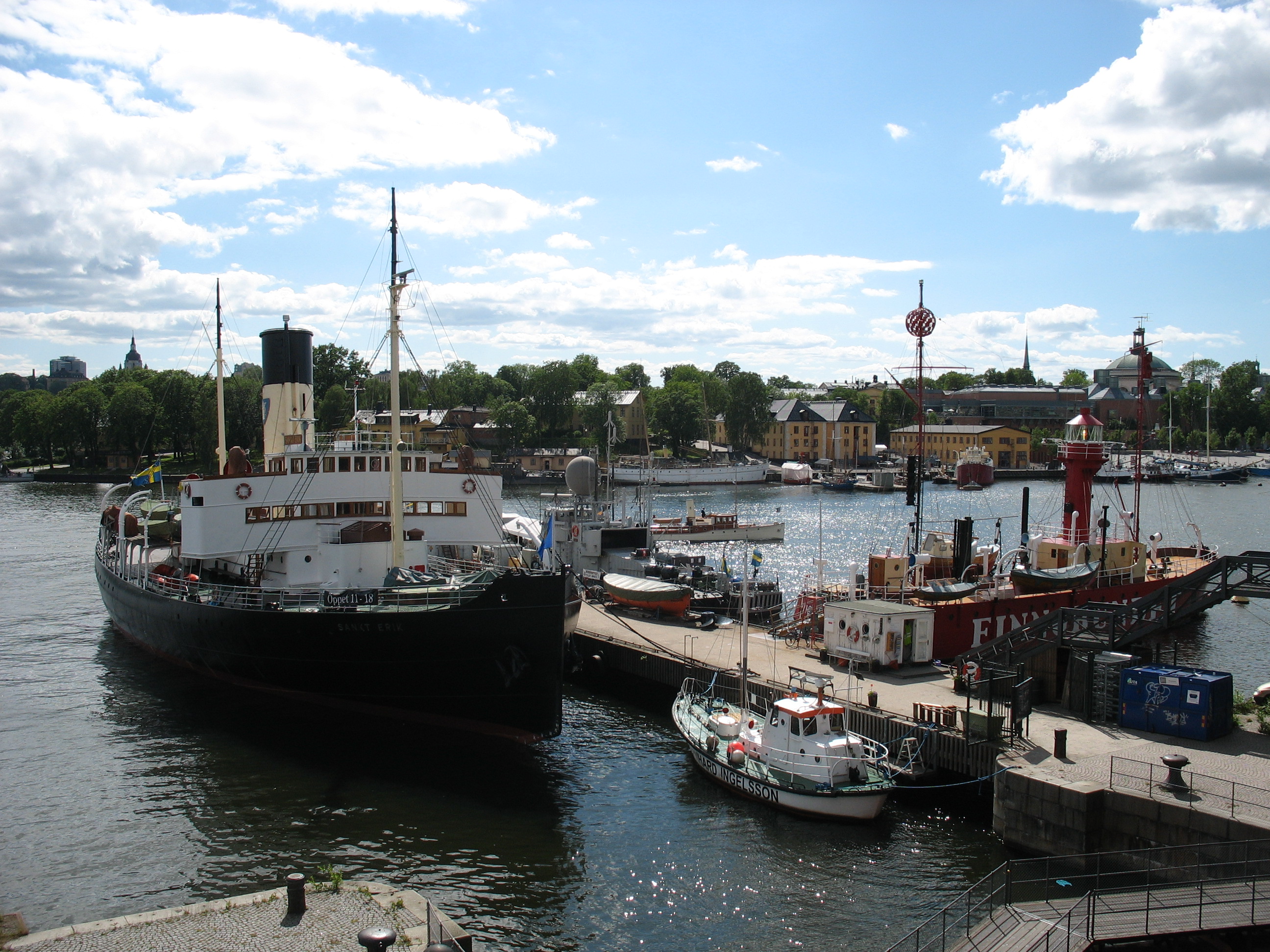 The four floating museum ships of the Vasa Museum; the ice breaker Sankt Erik, the lighthouse ship Finngrundet, the minelayer Spica and the rescue ship Bernhard Ingelsson