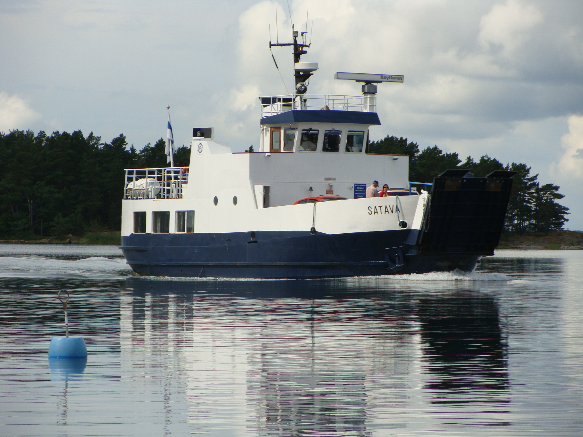 Archipelago ferry M/S Satava approaching Innamo island in the Archipelago Sea in Finland.