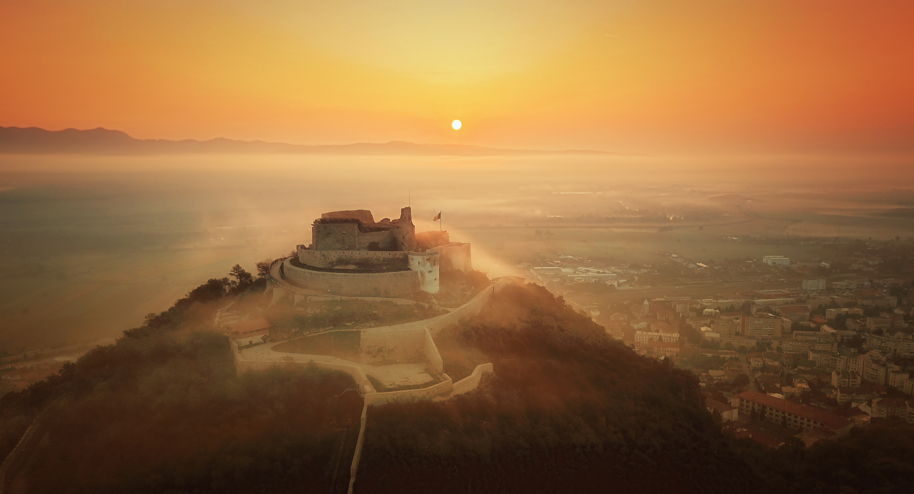 Deva, medieval fortress, at sunrise