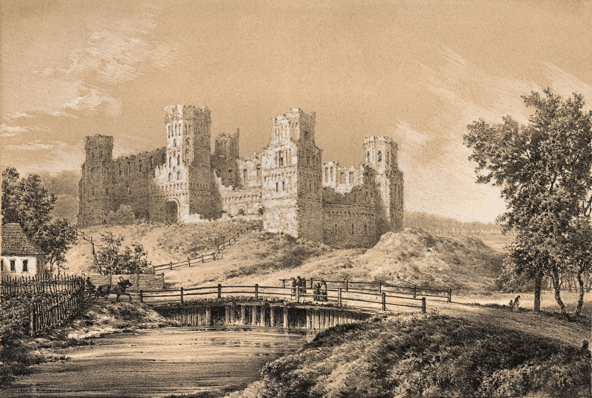 Original caption: Mir (Minsk gubernia), ruins of the once magnificent castle built by Jerzy Illinicz at the end of 15th century. His son, on his heirless death in 1568, gave his estate to Prince Krzysztof Mikołaj "The Orphan" Radziwiłł