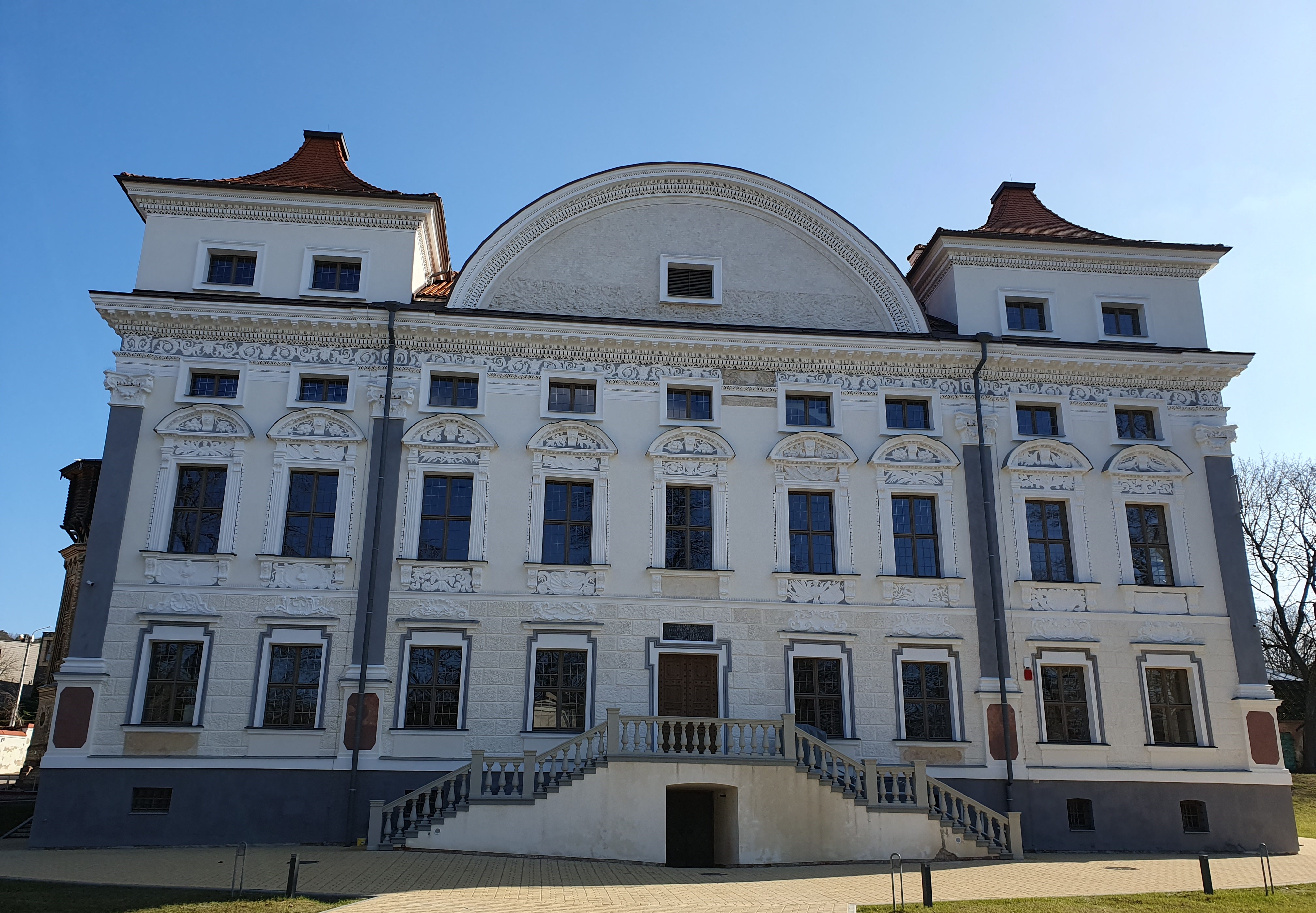 Main façade of the Sapiegos Palace in Antakalnis eldership in Vilnius, Lithuania in 2024.