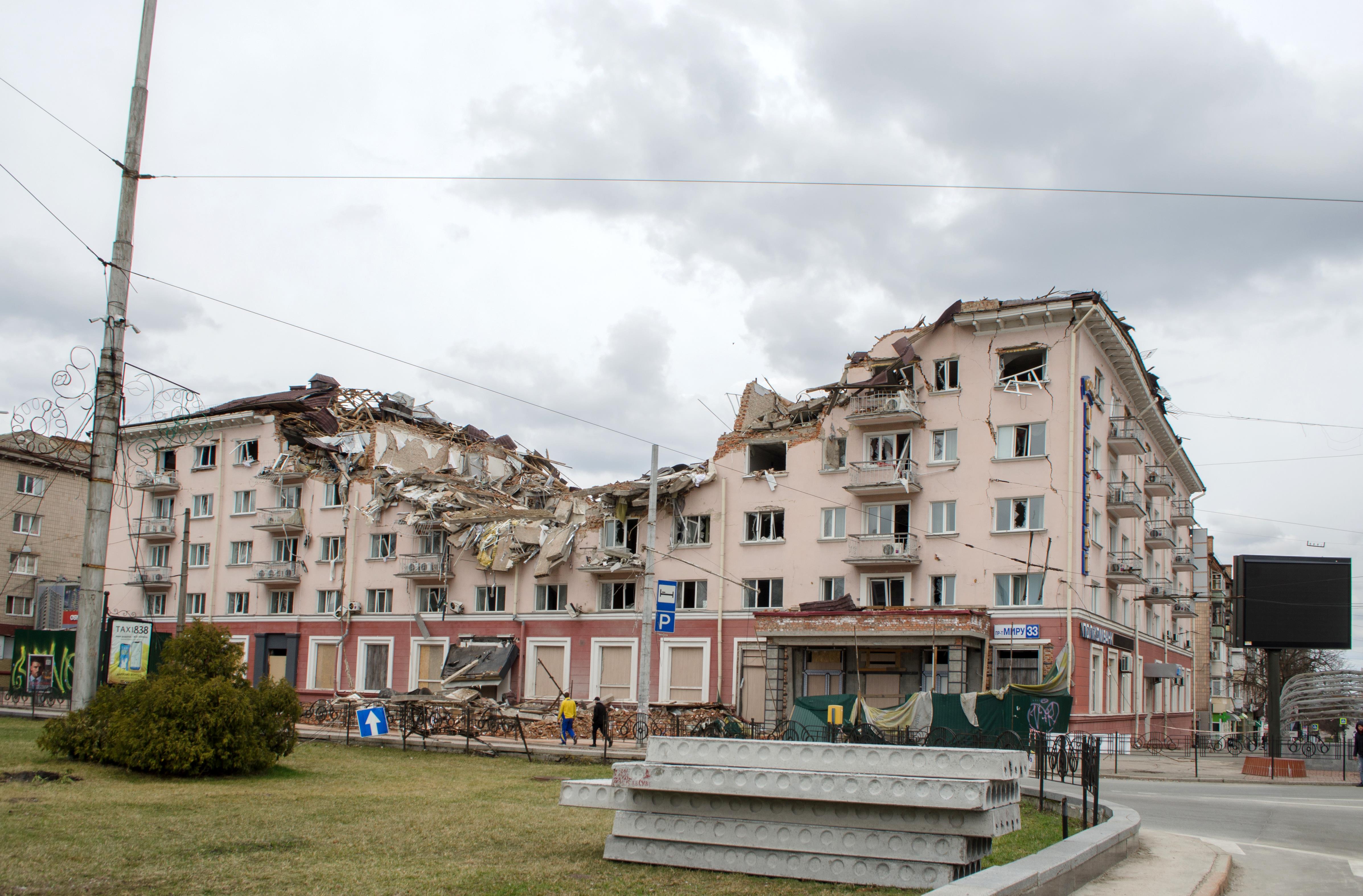 Hotel "Ukraine" in Chernihiv, destroyed after the Russian bombing on 12 March 2022