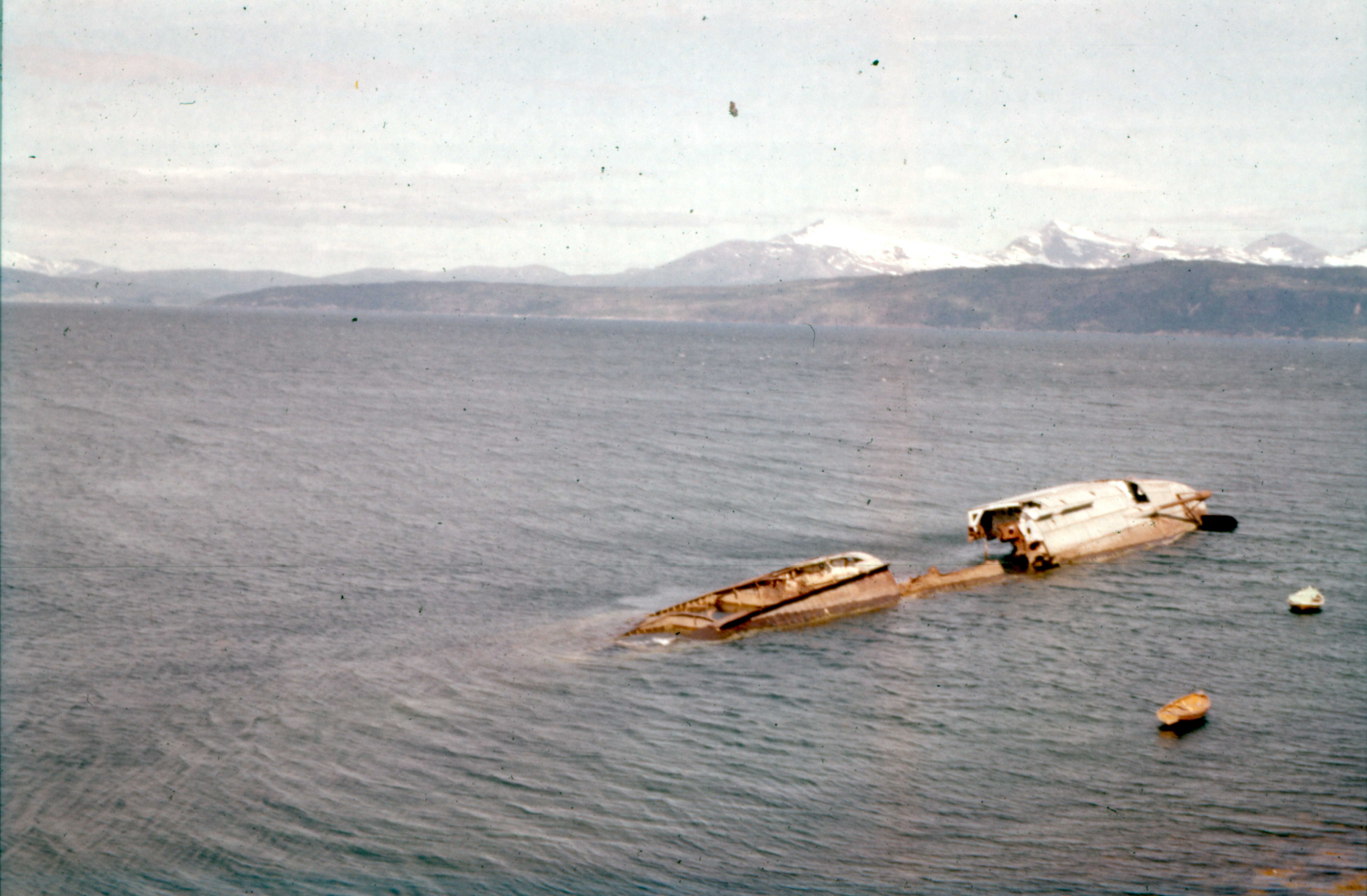 The wreckage of the British destroyer HMS Hardy photographed in July 1962.