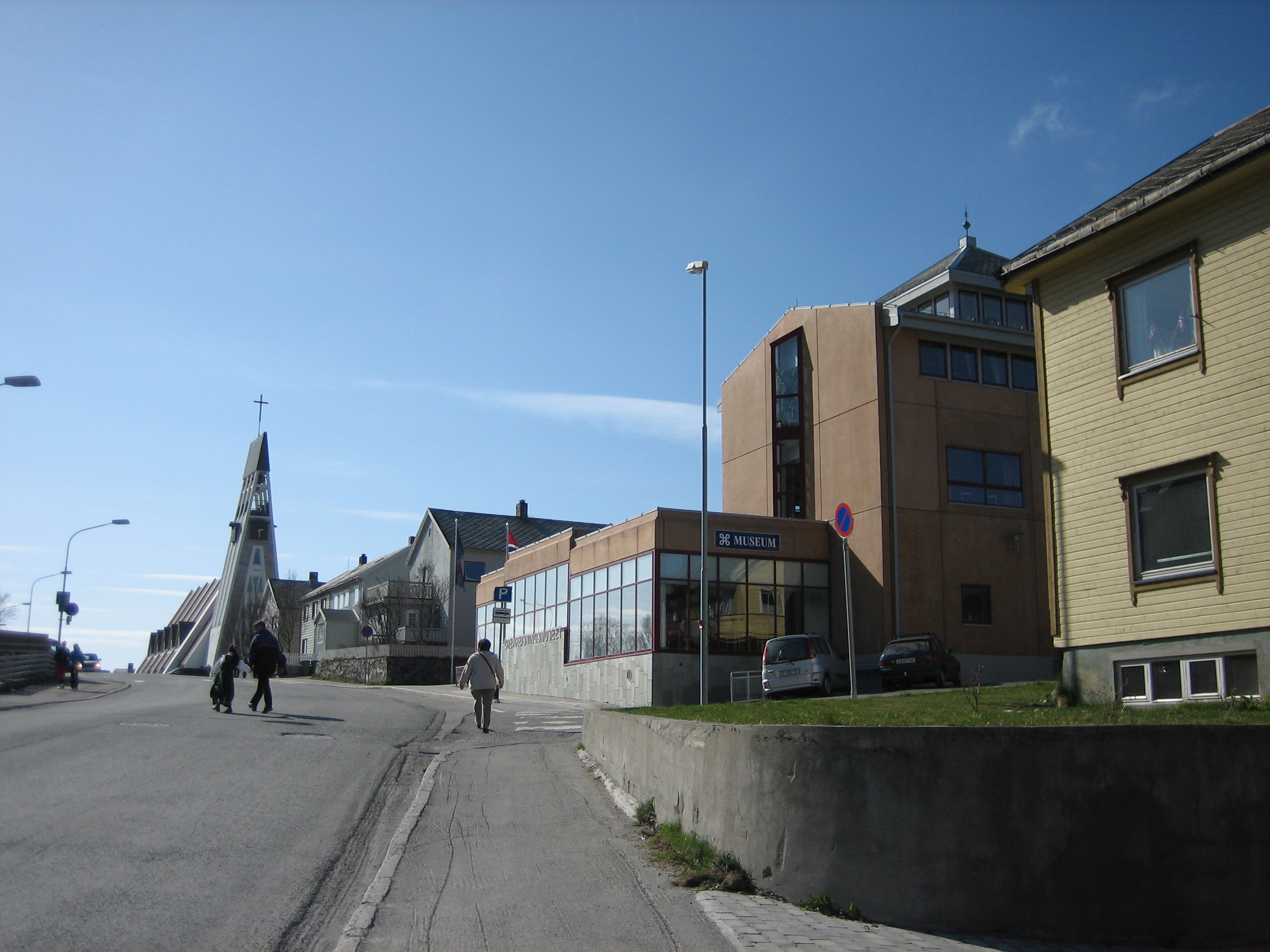 The Museum of Reconstruction and the Lutheran Church in Hammerfest, Norway. Taken on Norwegian Constitution Day.
