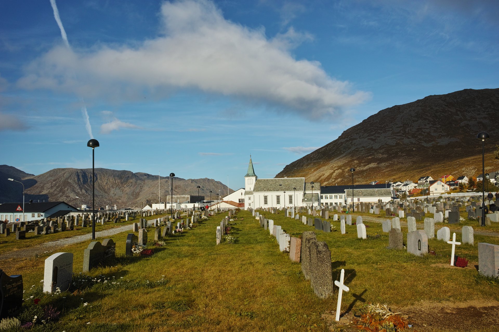 Cemetery and church of Honningsvåg, Norway.