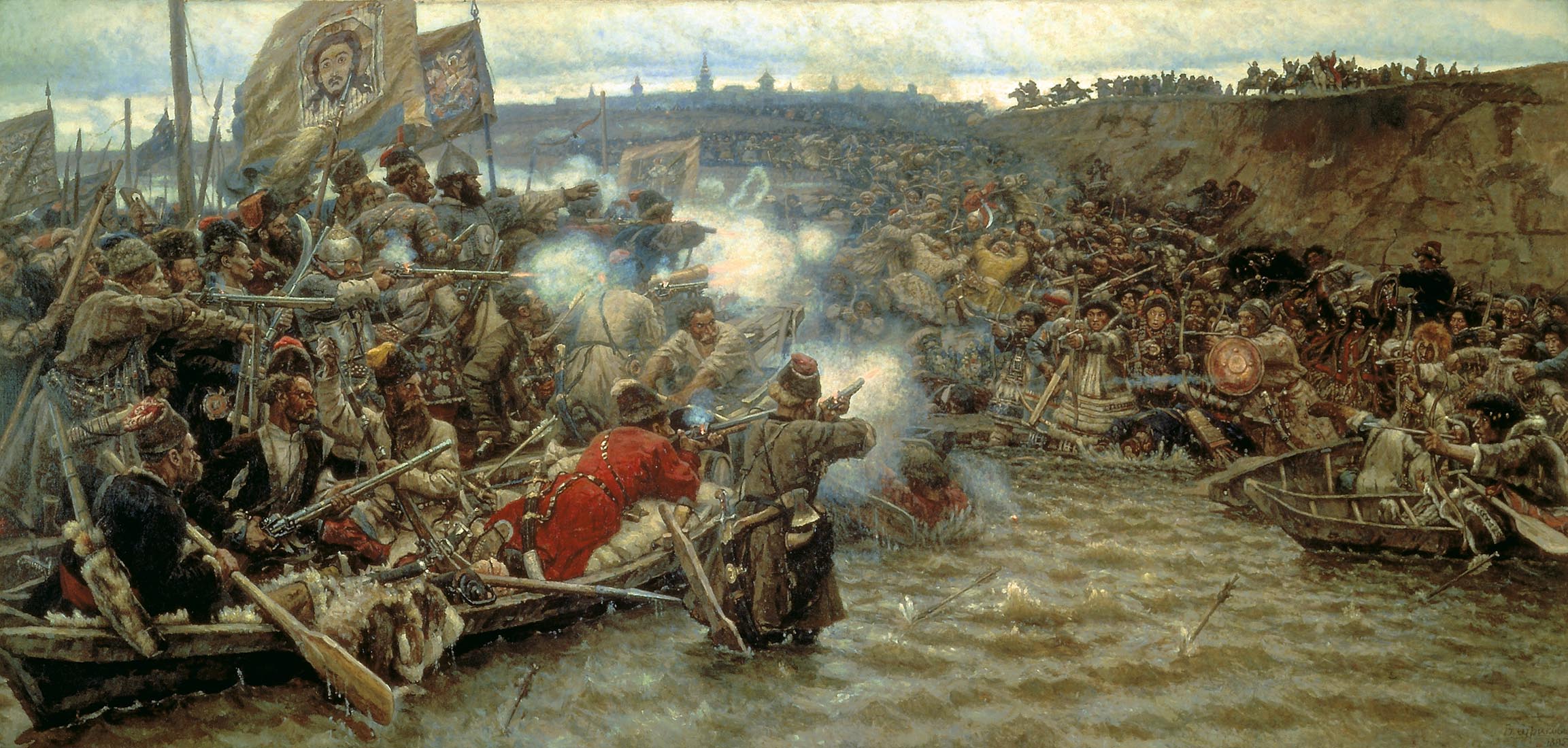 Vasiliy Surikov, "Yermak's conquest of Siberia". Canvas, oil. 5.99*2.85 m large.