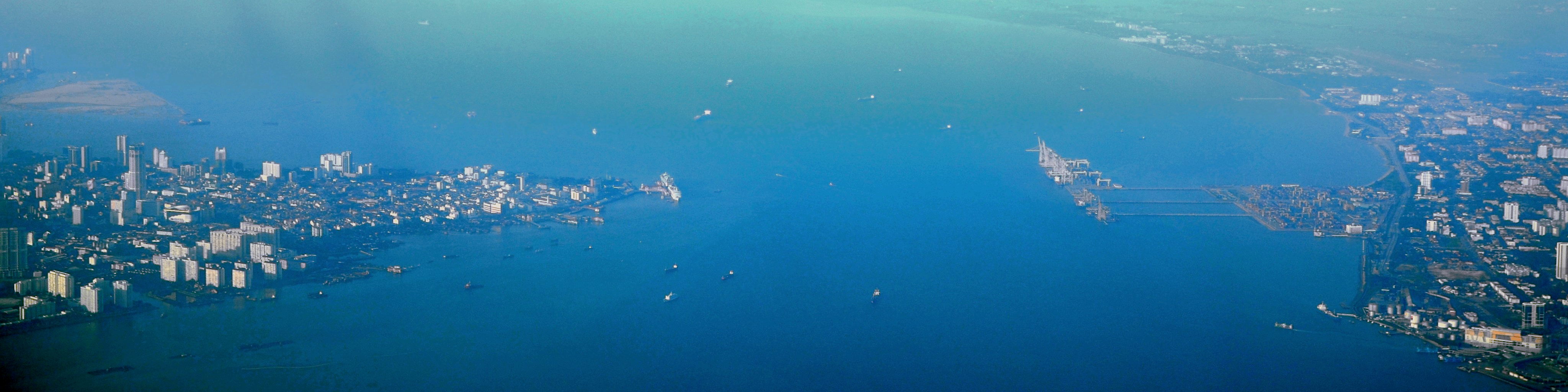 Aerial view of Penang Strait from the south.