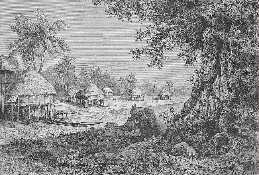"Landscape in Car-Nicobar: Village of Sawi," from The Earth and its Inhabitants, by E. Reclus (D. Appleton and Col, 1884)
Source: ebay, Apr. 2006